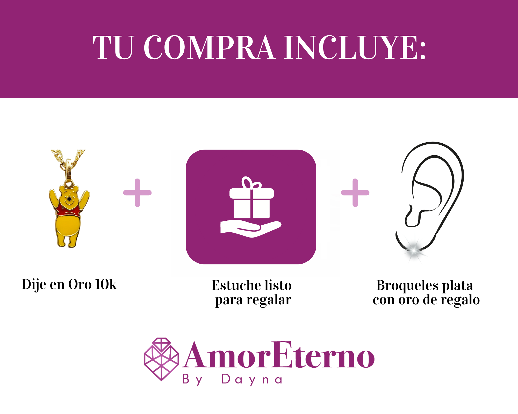 Amor Eterno - Dije Winnie Pooh / Oro Sólido 10k