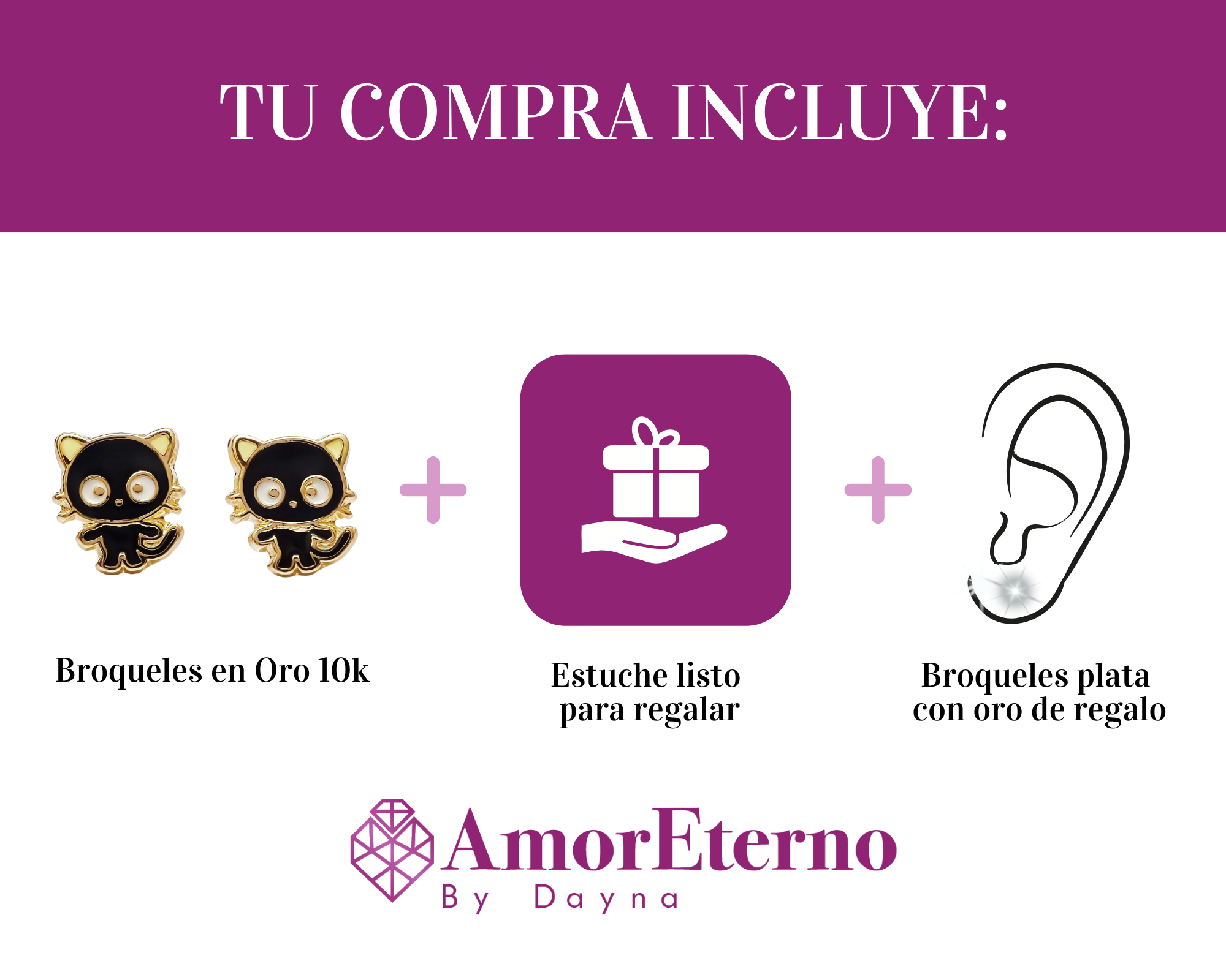 Amor Eterno - Broqueles Chococat / Aretes Oro 10k