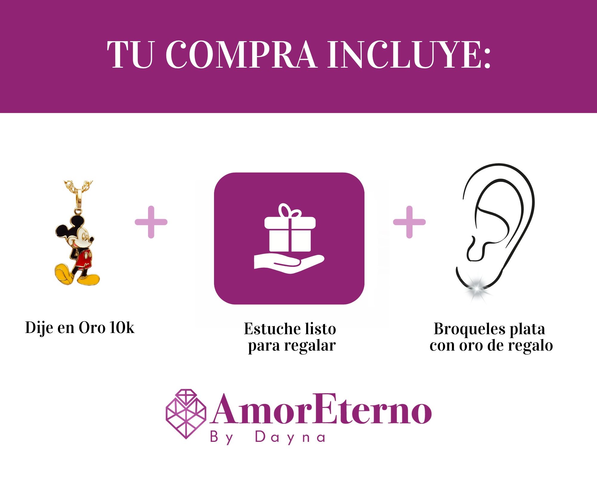 Amor Eterno - Dije Mickey Mouse / Oro Sólido 10k