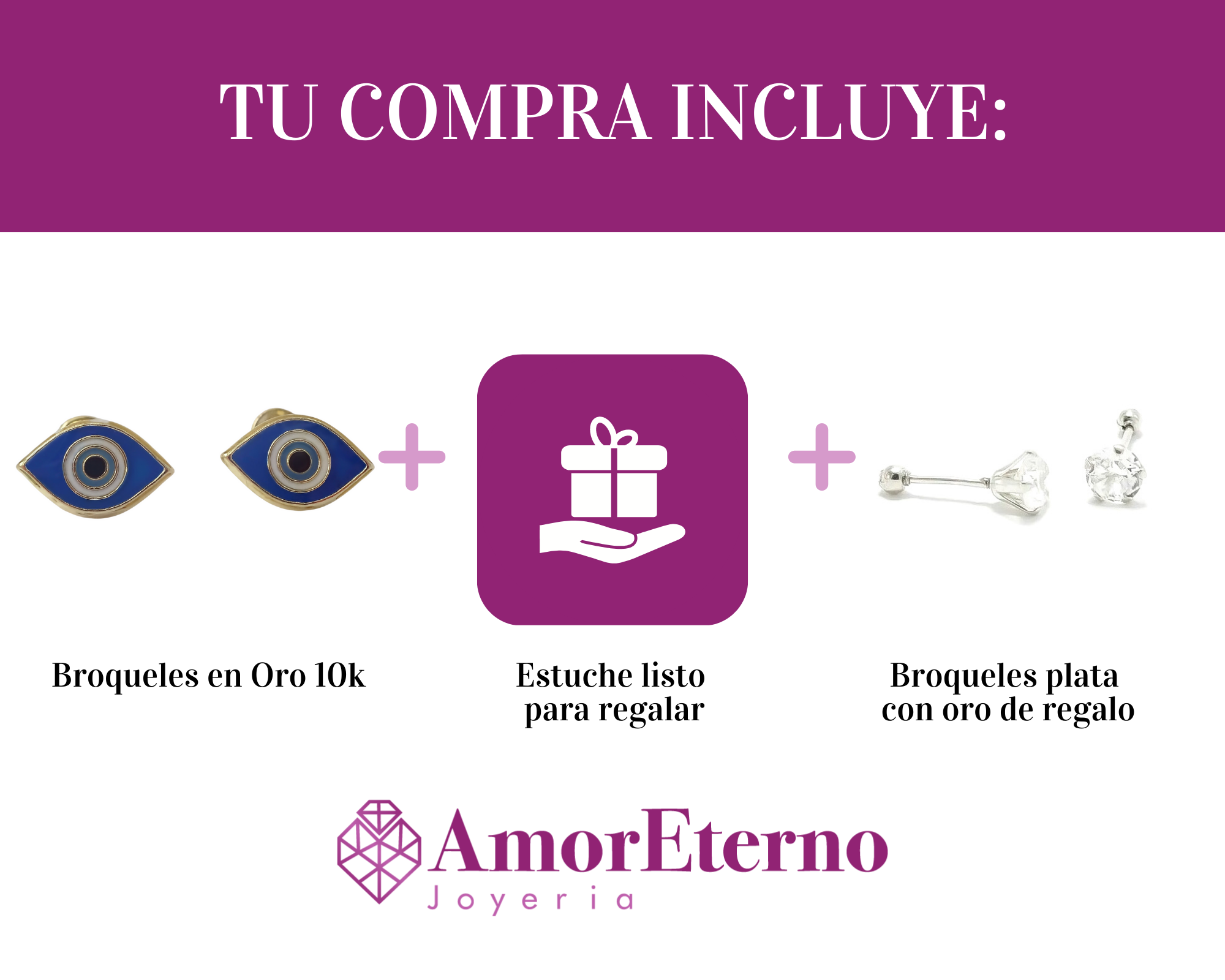 Amor Eterno - Broqueles Ojo Turco Deluxe / Oro Sólido 10k