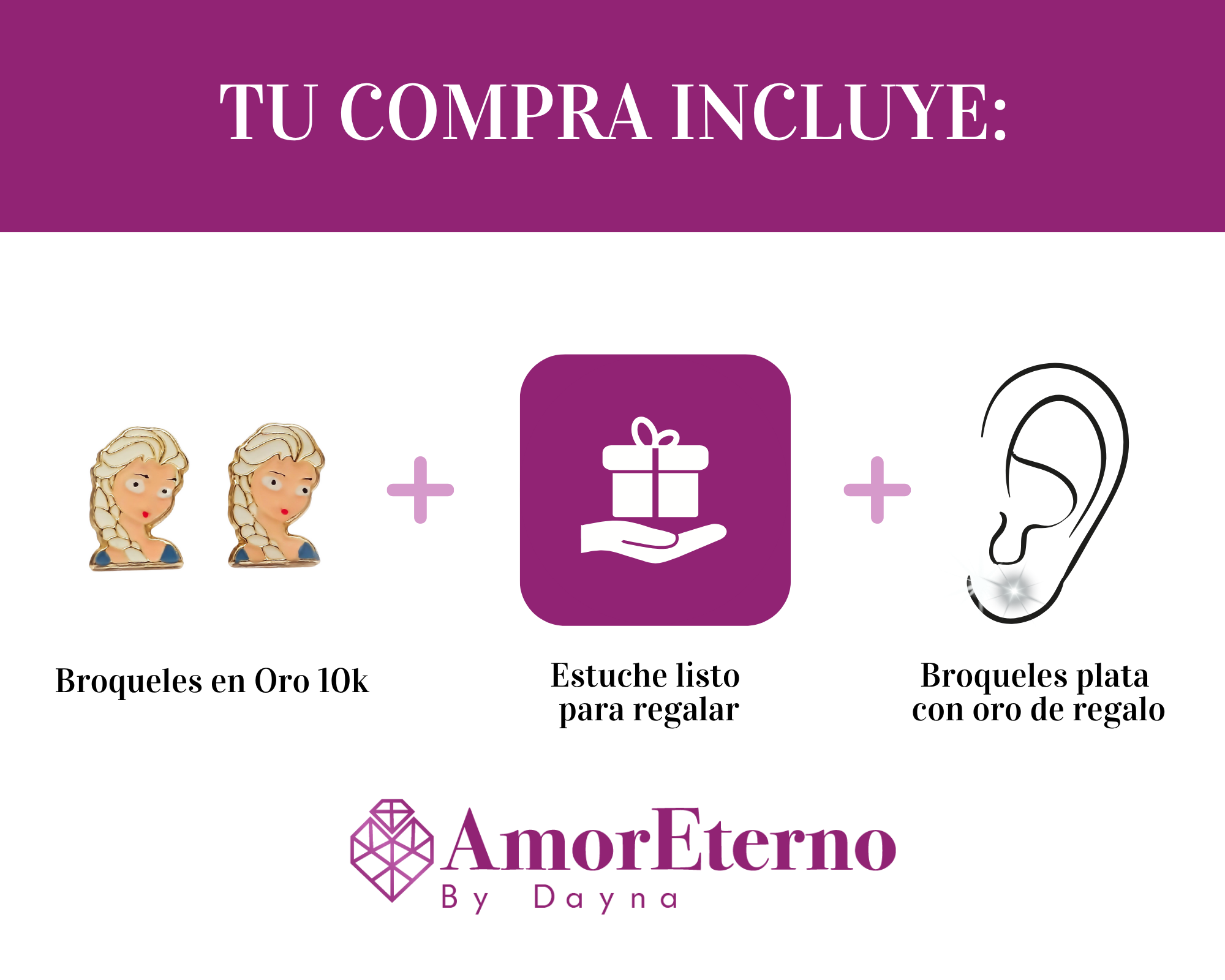 Amor Eterno - Broqueles Elsa Frozen / Aretes Oro 10k