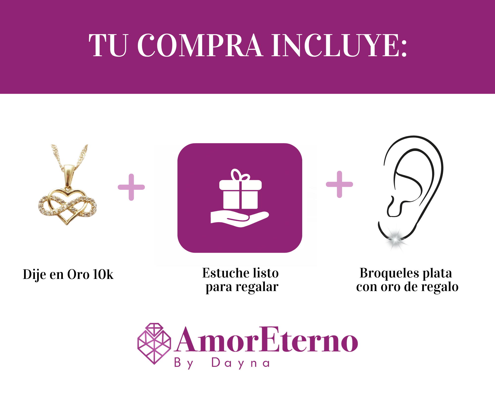 Amor Eterno - Dije Corazón Eterno / Oro Sólido 10k