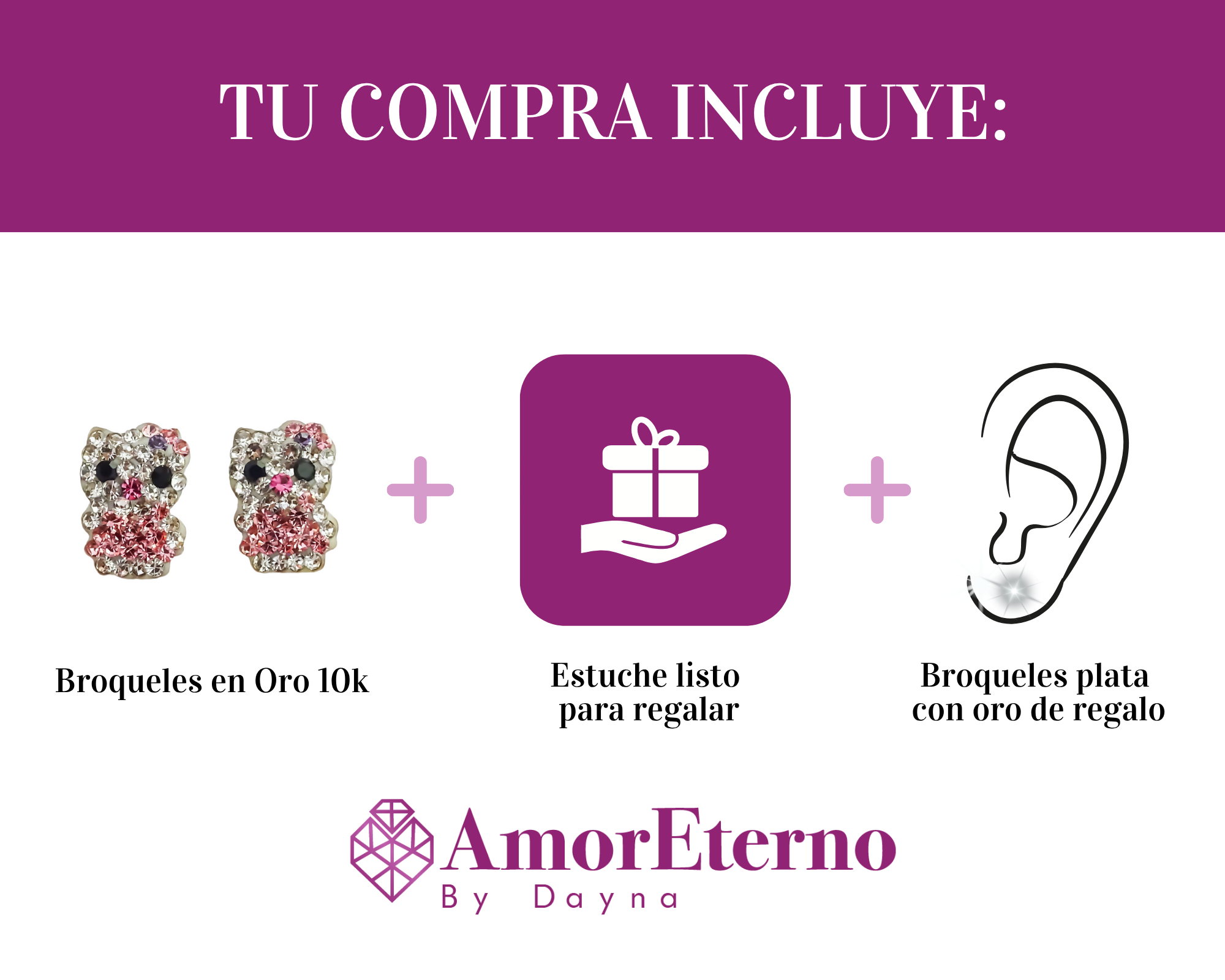 Amor Eterno - Broqueles Aretes / Kitty Tapiz / Oro 10k