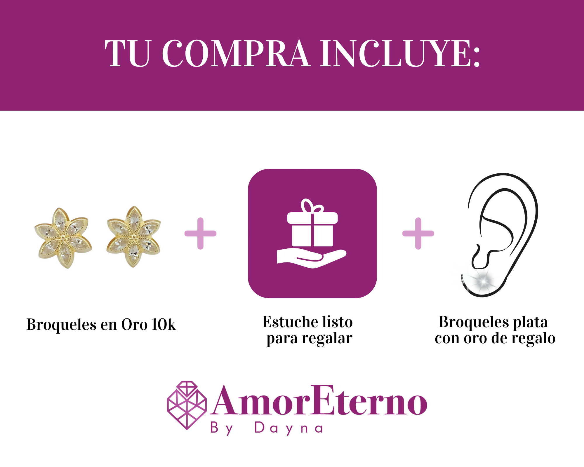 Amor Eterno - Broqueles Flor Eve / Aretes Oro 10k