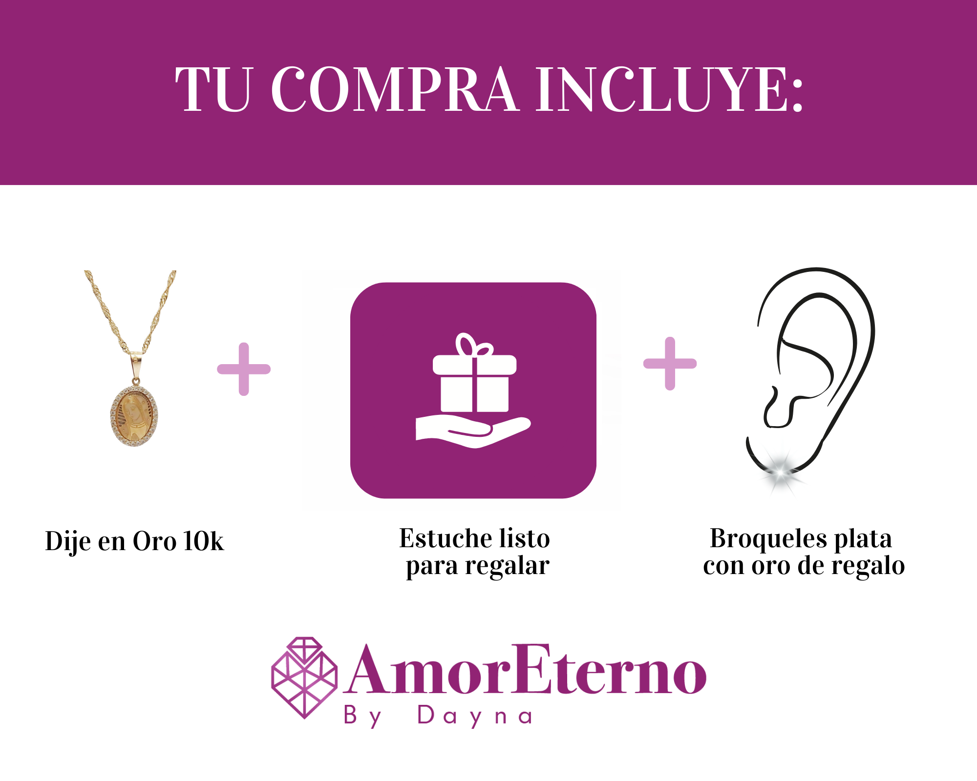 Amor Eterno - Dije Virgen Rostro / Oro Sólido 10k