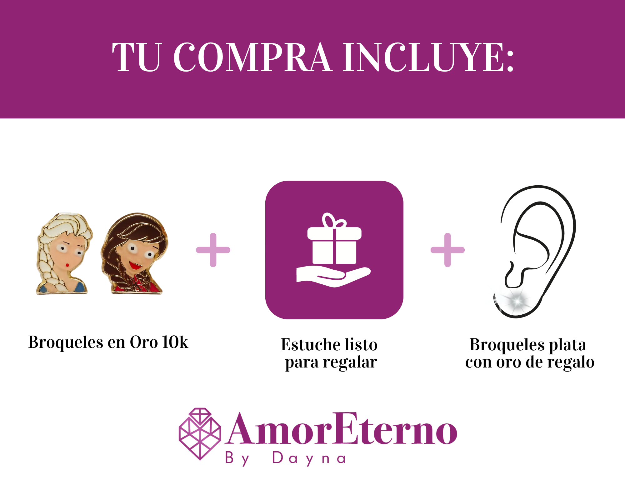 Amor Eterno - Broqueles Elsa - Ana Frozen / Aretes Oro 10k