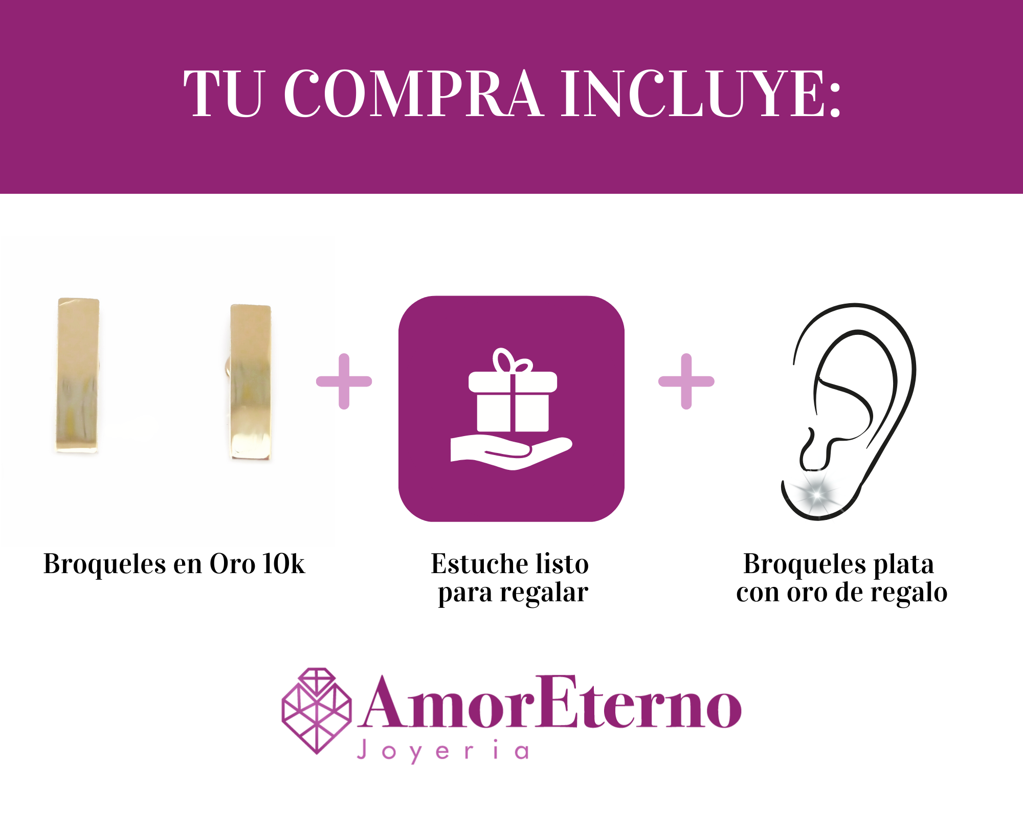 Amor Eterno - Broqueles Barra Barrita / Aretes / Oro 10k