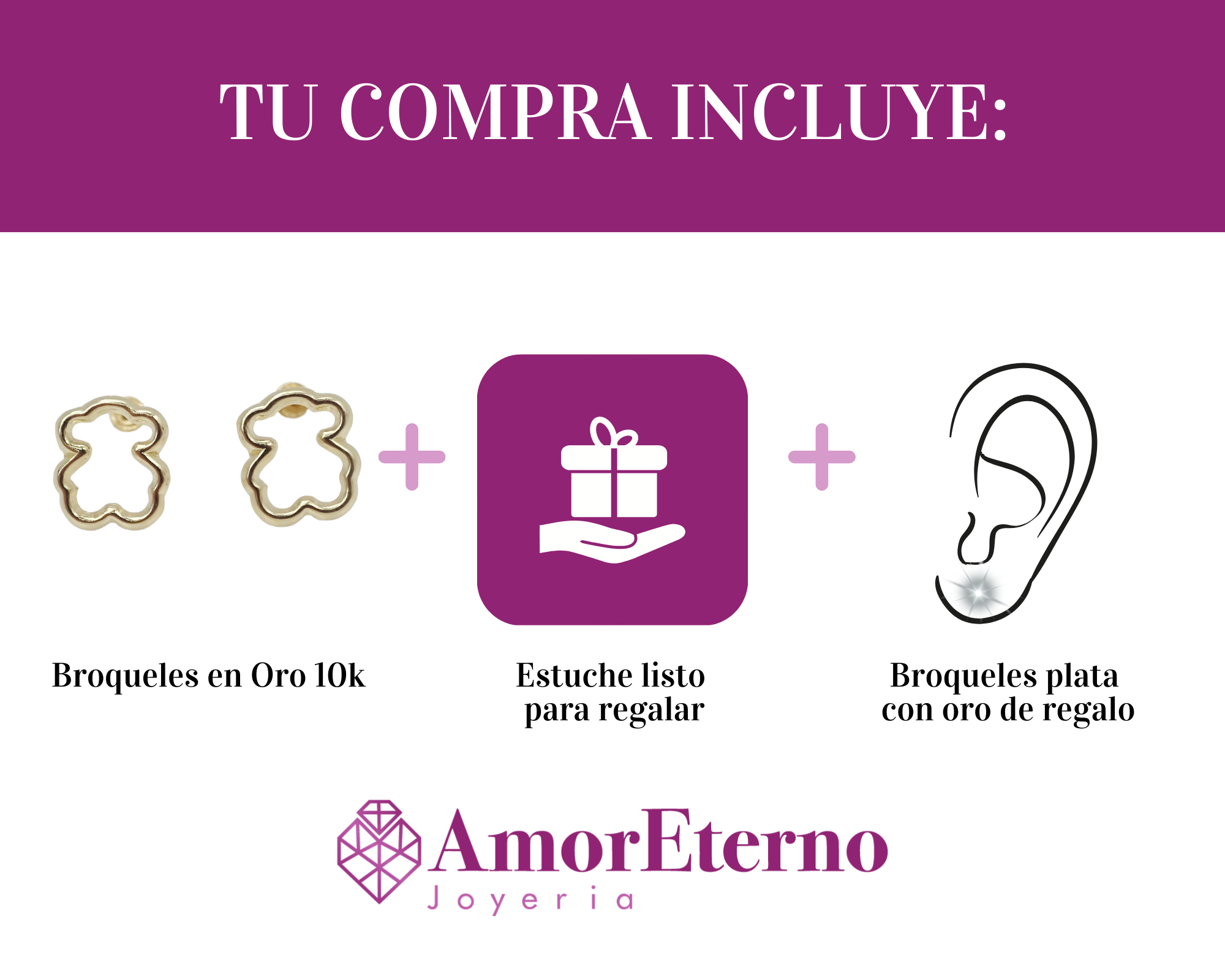 Amor Eterno - Broqueles / Aretes Osito Silueta Tous Oro 10k