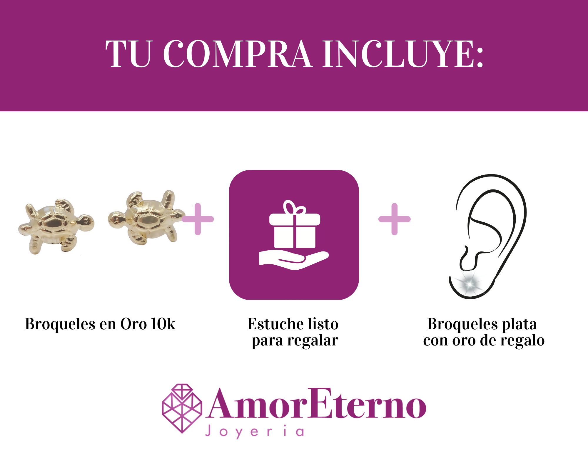 Amor Eterno - Broqueles Aretes / Tortuga Playa Mar / Oro 10k