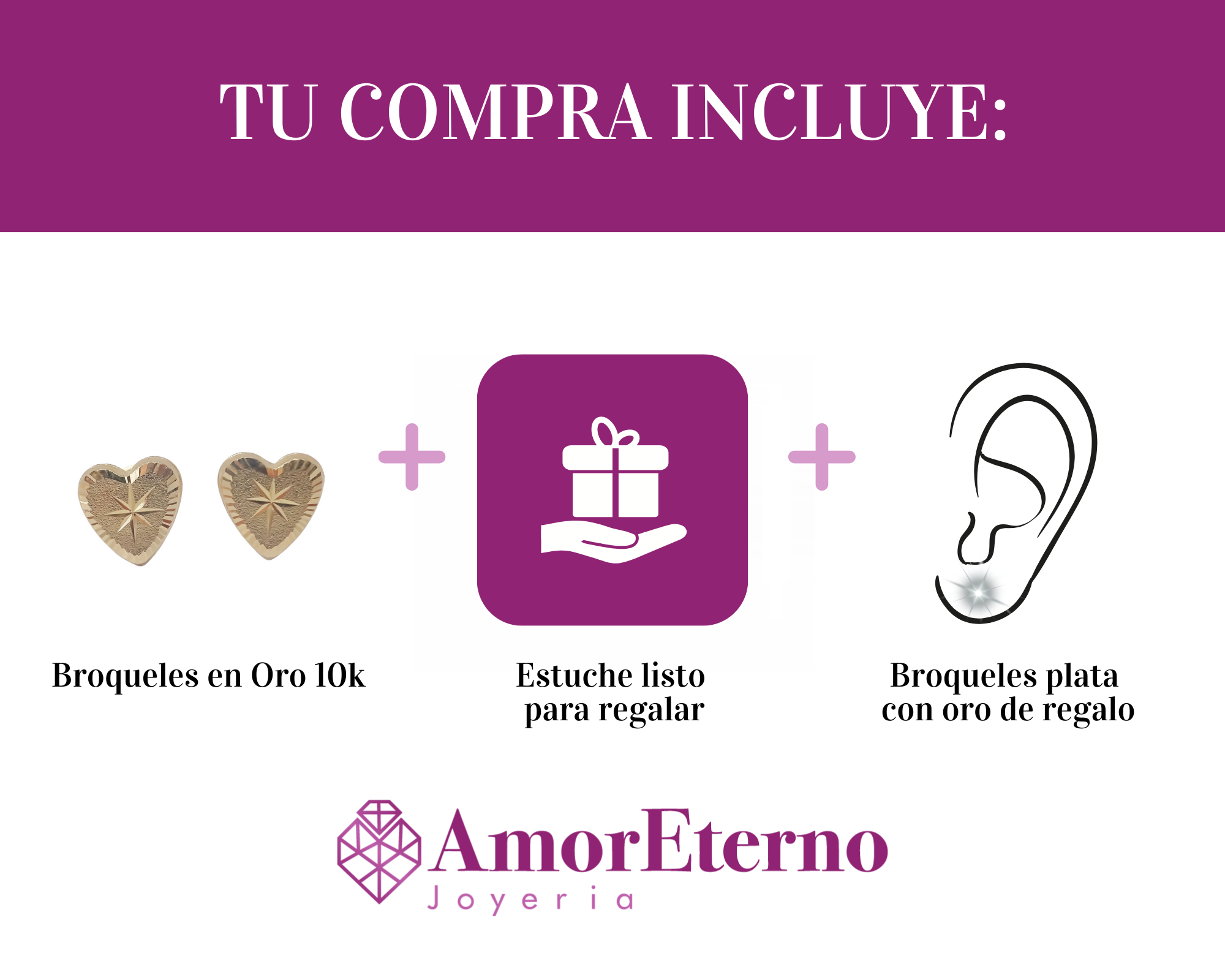 Amor Eterno-Broqueles Corazón Azucarado Estrella Grande/ 10k