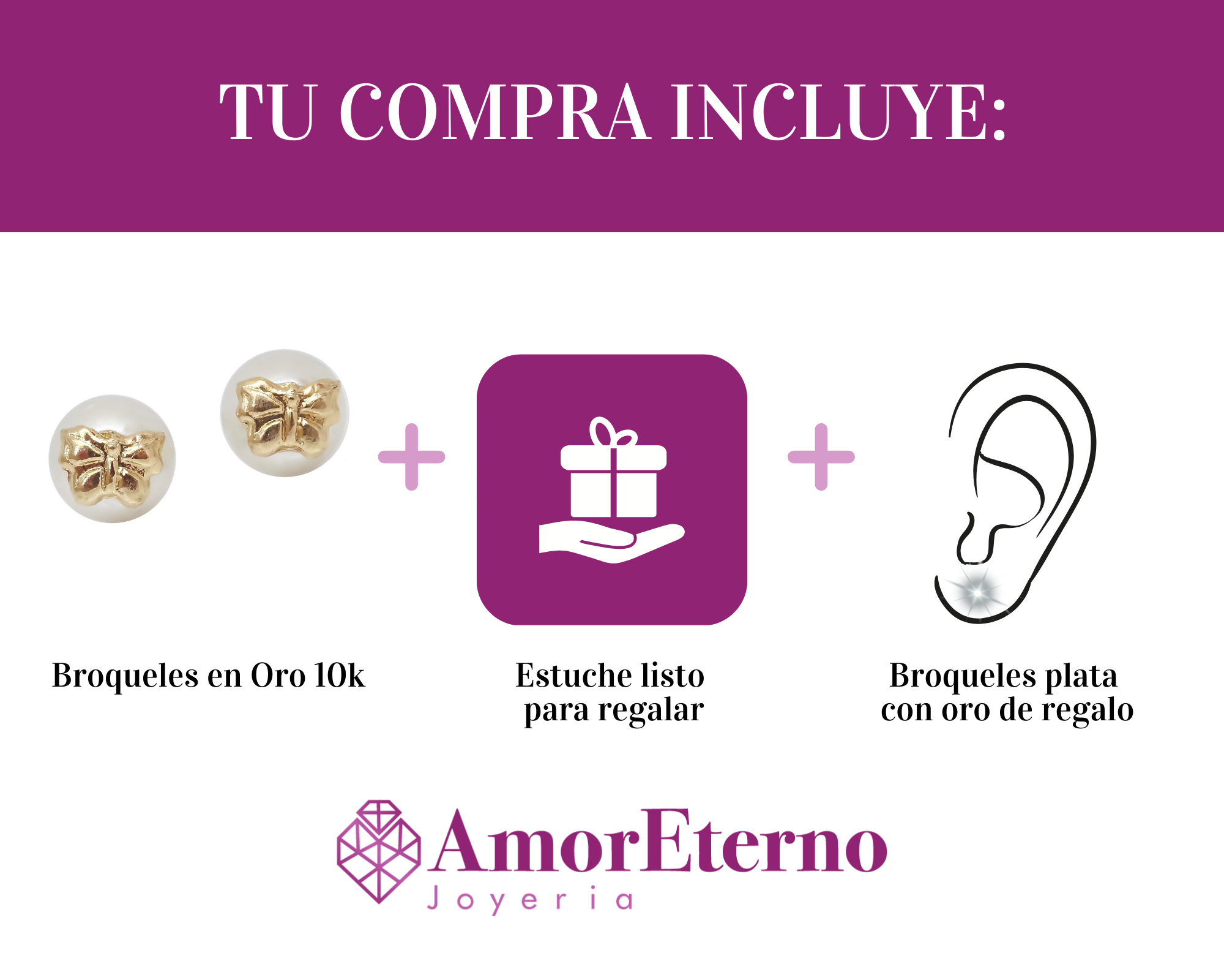 Amor Eterno - Broqueles Perla Mariposa / Aretes / Oro 10k