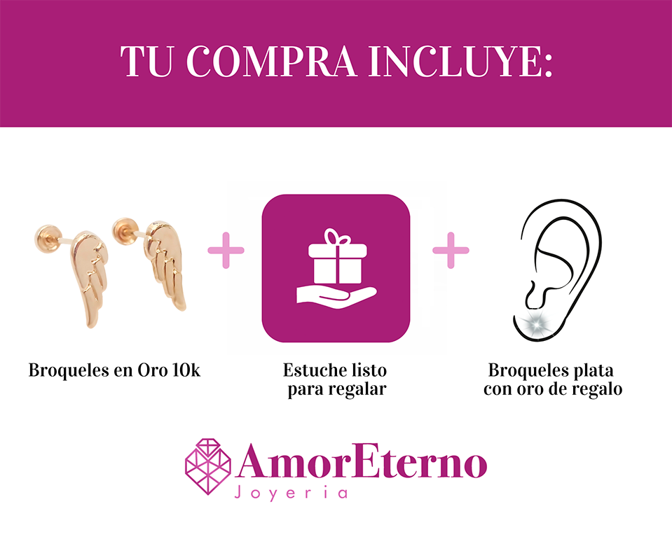 Amor Eterno - Broqueles Alas Ángel Arcangel Aretes / Oro 10k