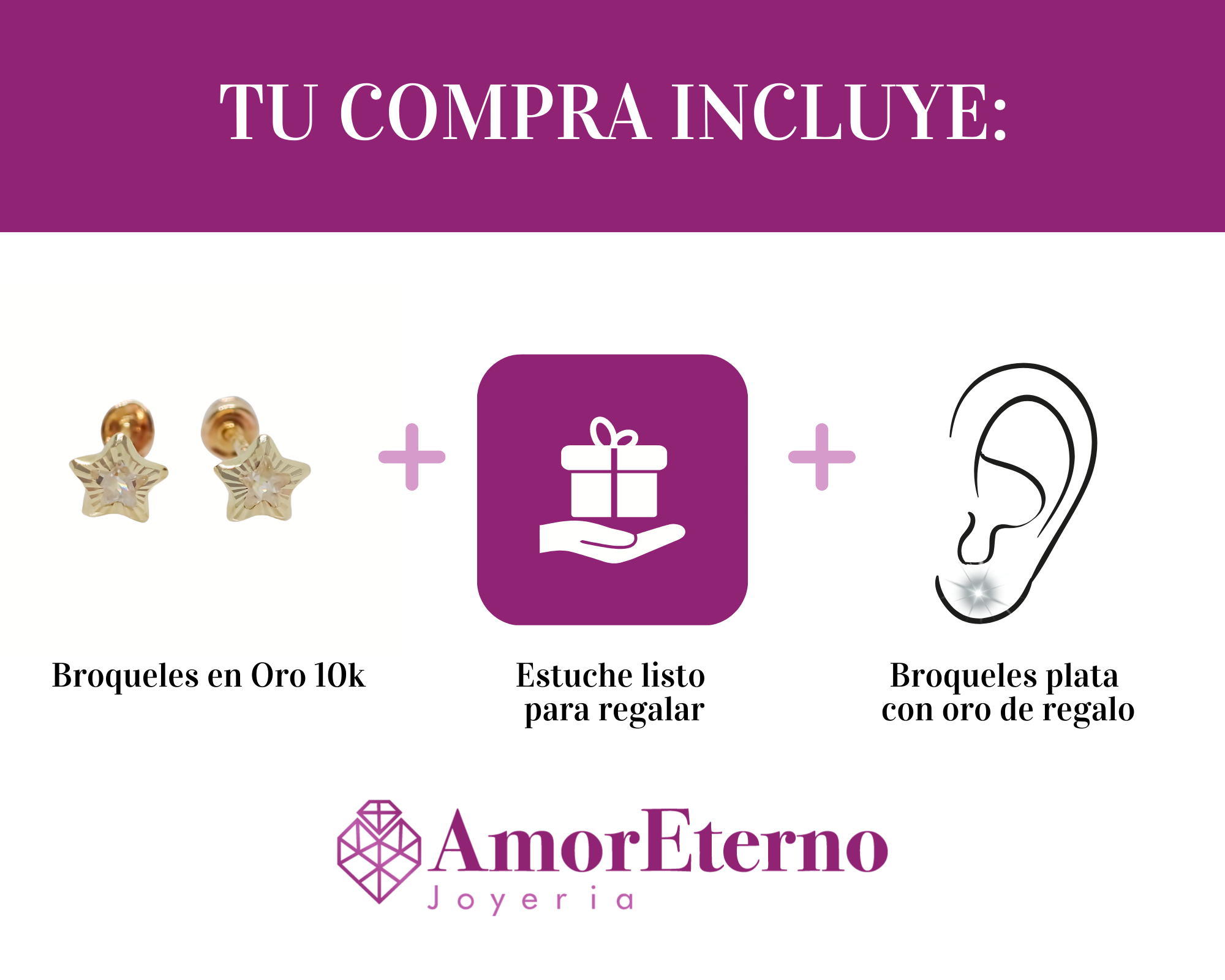 Amor Eterno - Broqueles / Estrella Facetada Bebé / Oro 10k