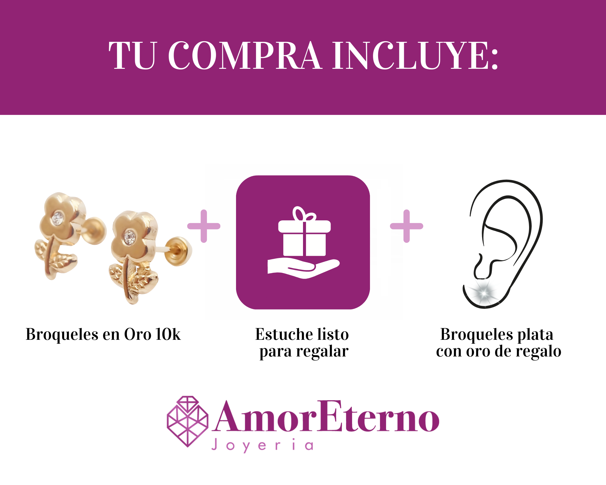Amor Eterno - Broqueles / Flor Tierna Aretes / Oro 10k