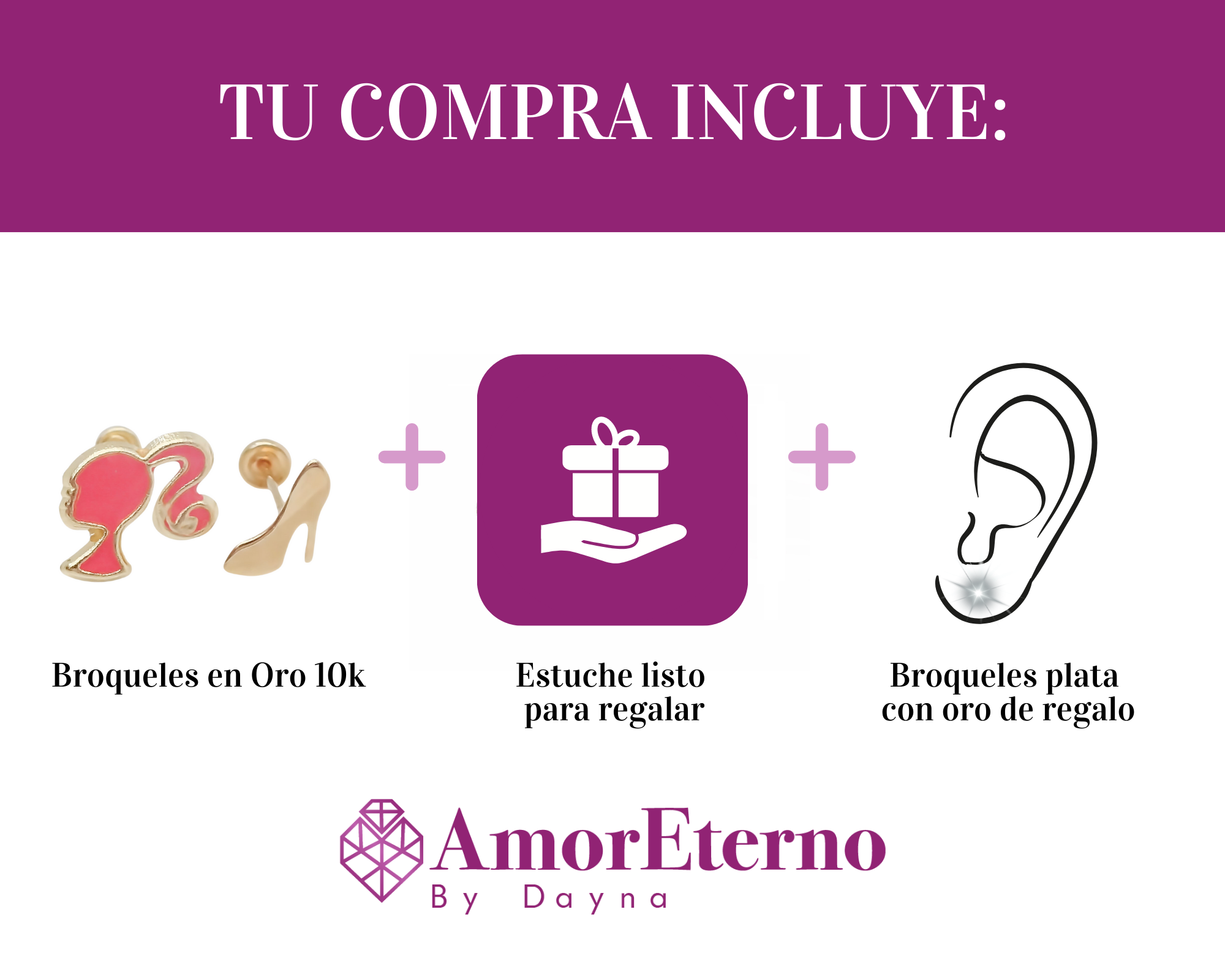 Amor Eterno - Broqueles Barbie Película / Aretes Oro 10k