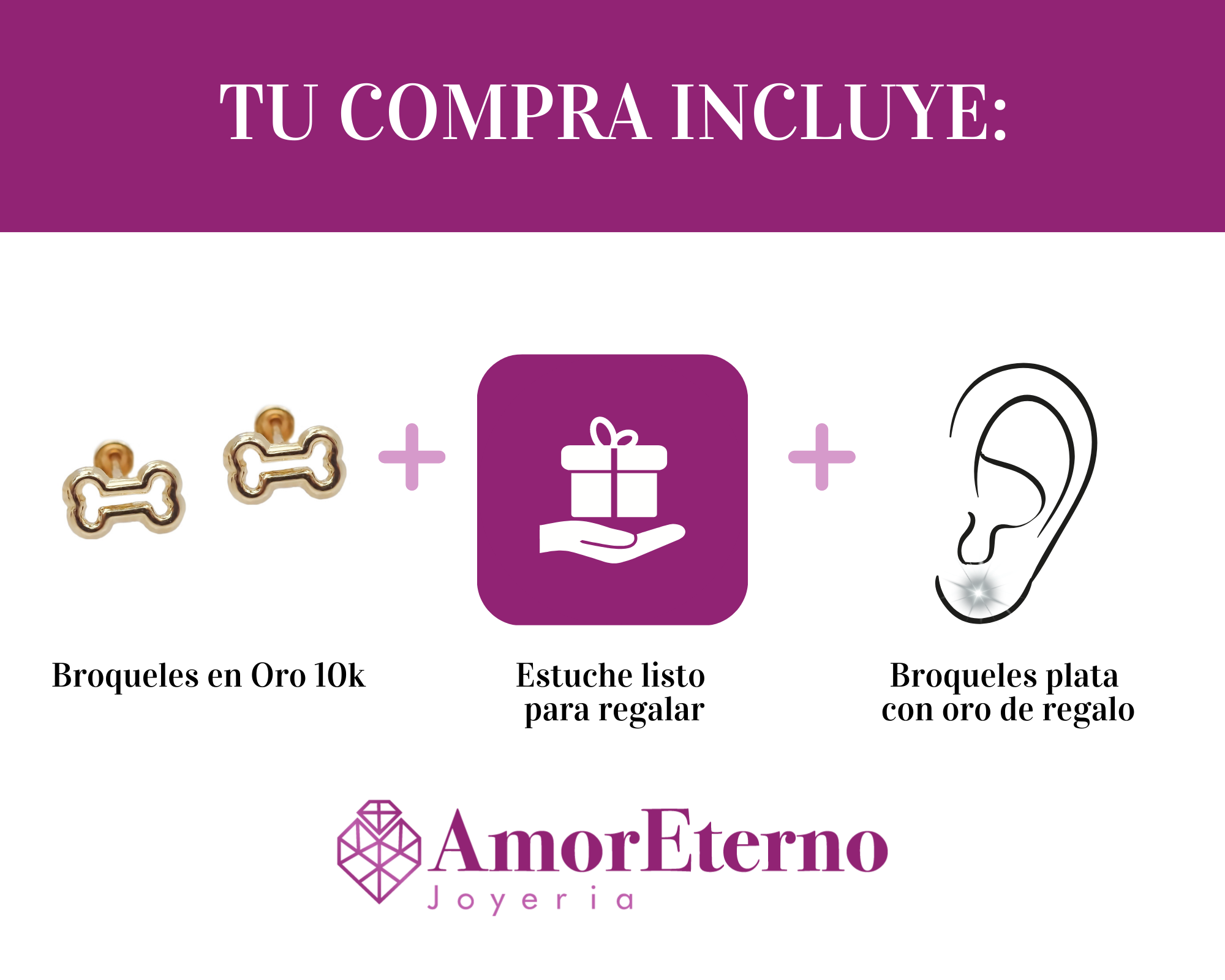 Amor Eterno - Broqueles Aretes Hueso Mascota Silueta Oro 10k