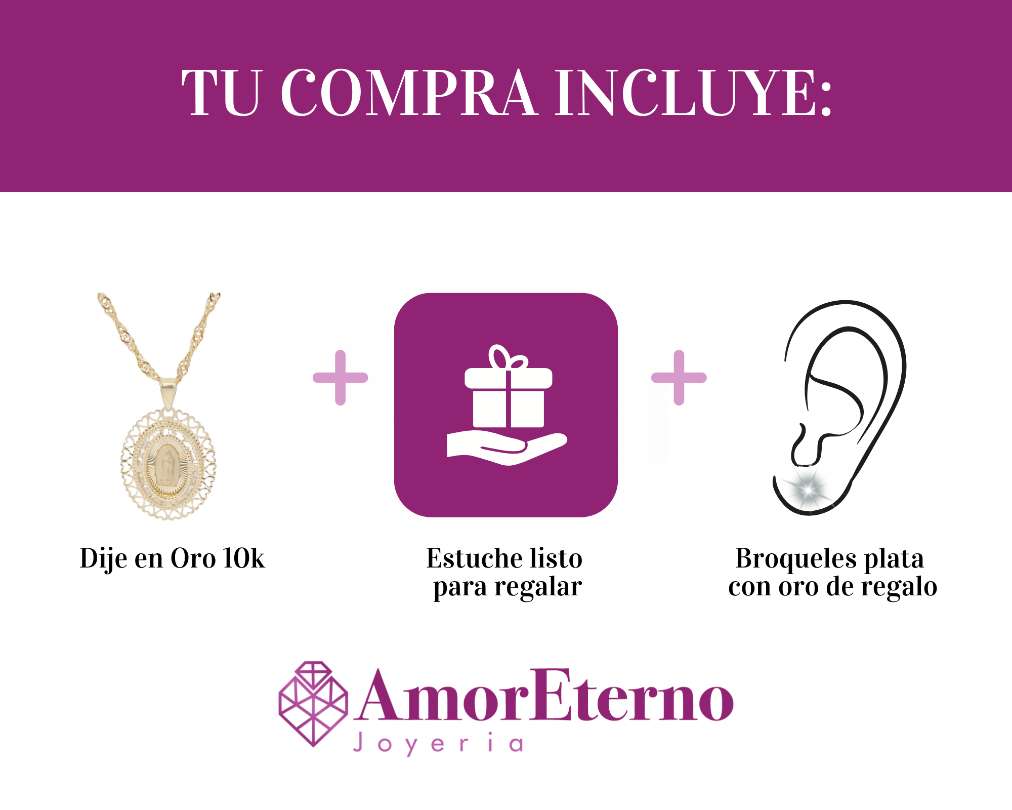 Amor Eterno - Medalla Virgen Corazón 10k + Cadena Regalo
