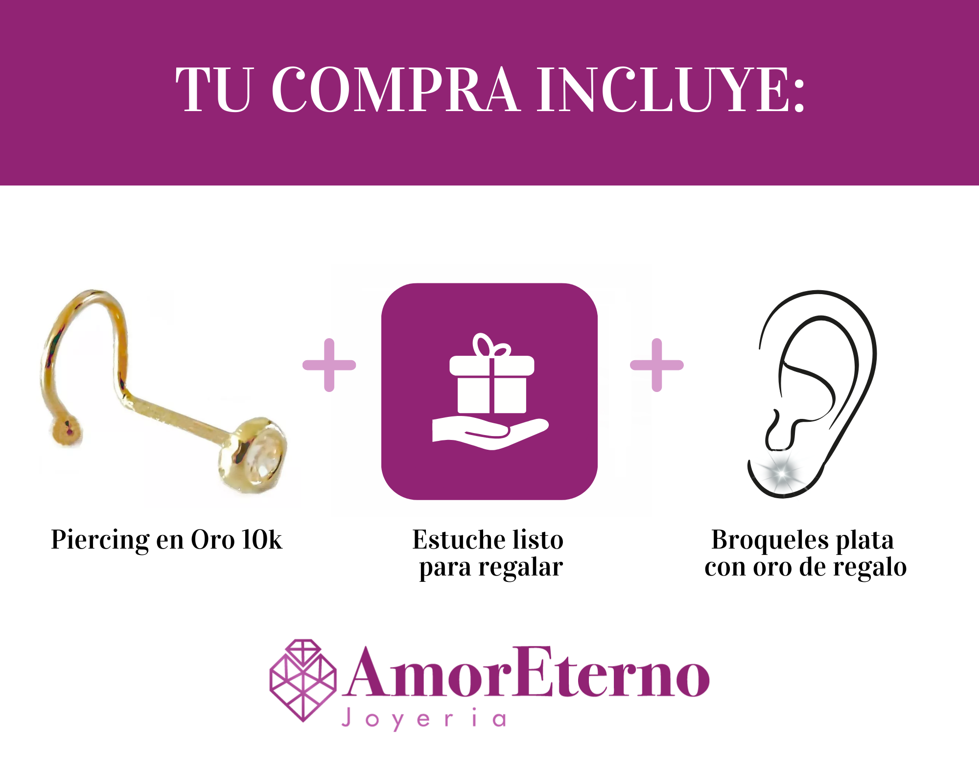 Amor Eterno - Piercing Nariz Bisel / Oro Sólido 10k