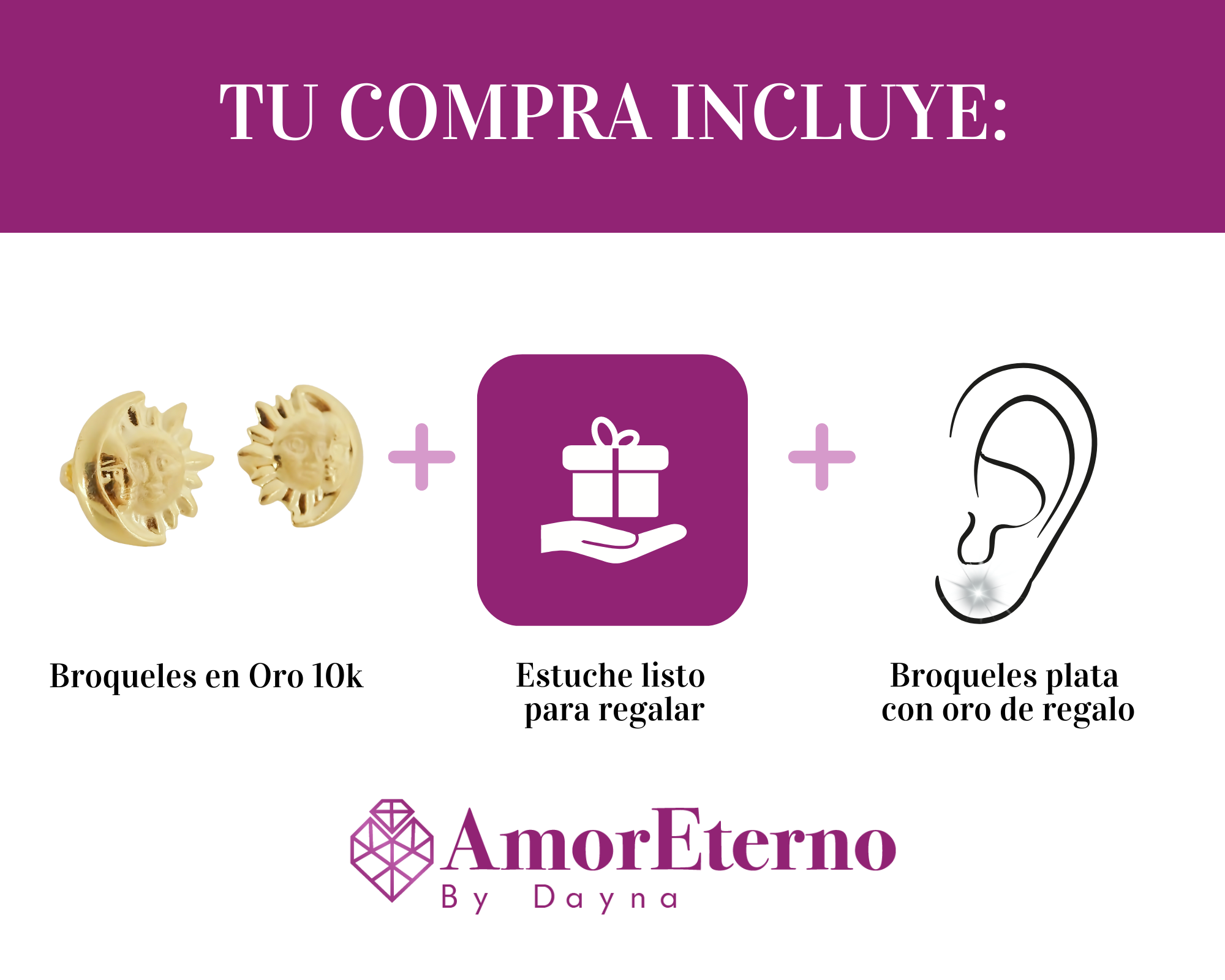 Amor Eterno - Broqueles Eclipse Chico / Aretes / Oro 10k