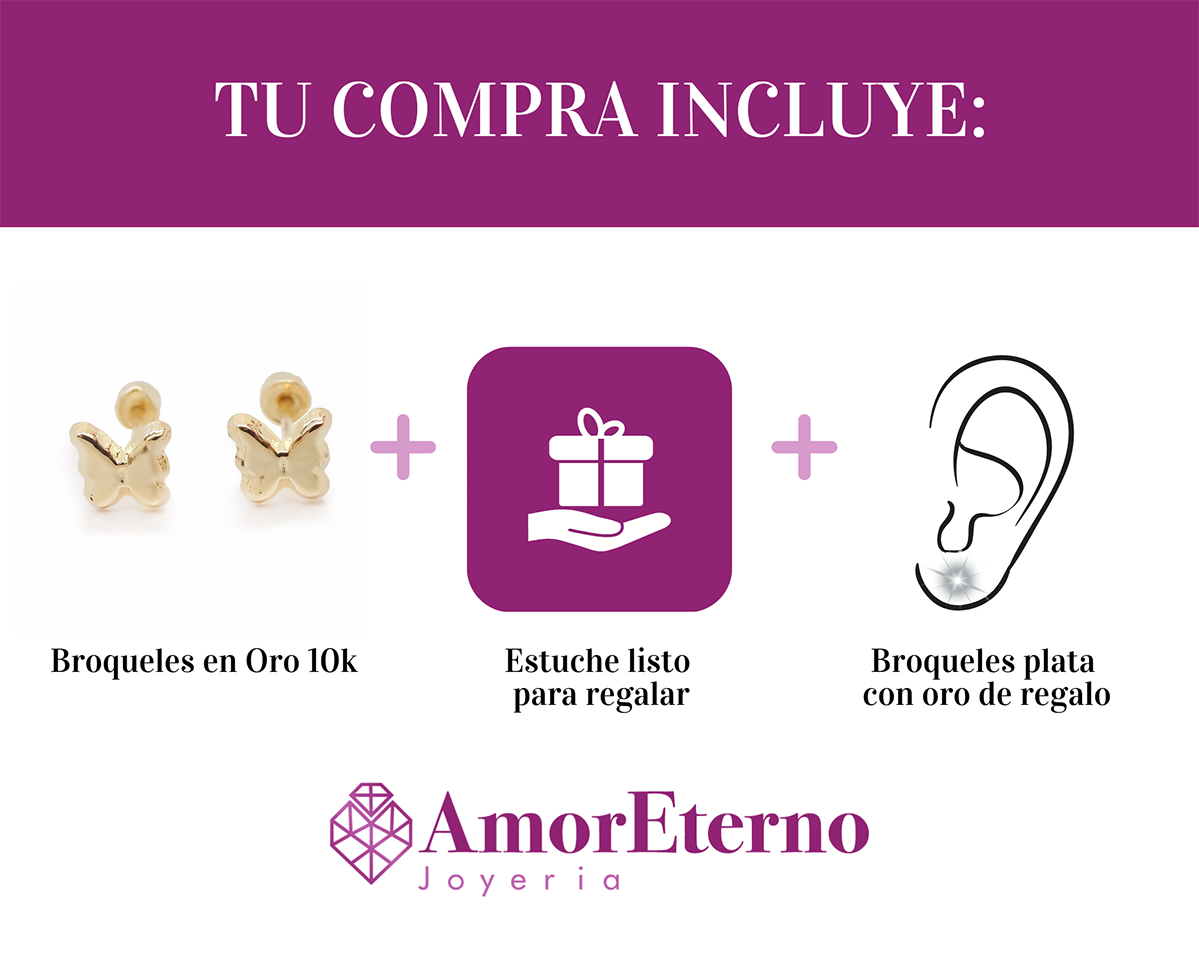Amor Eterno - Broqueles Mariposa Bebé Aretes Oro Sólido 10k