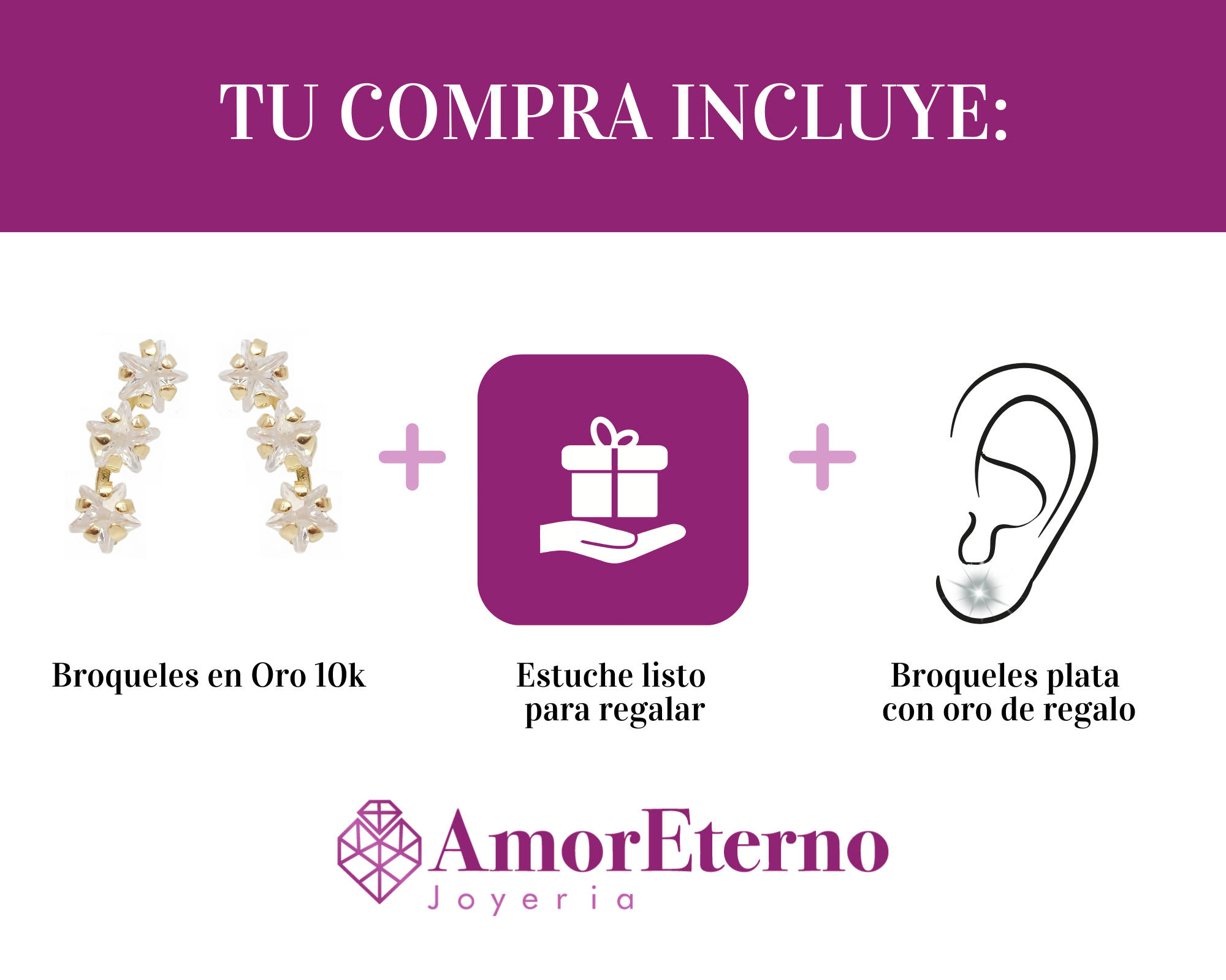 Amor Eterno - Lambada Estrella Fugaz / Aretes / Oro 10k