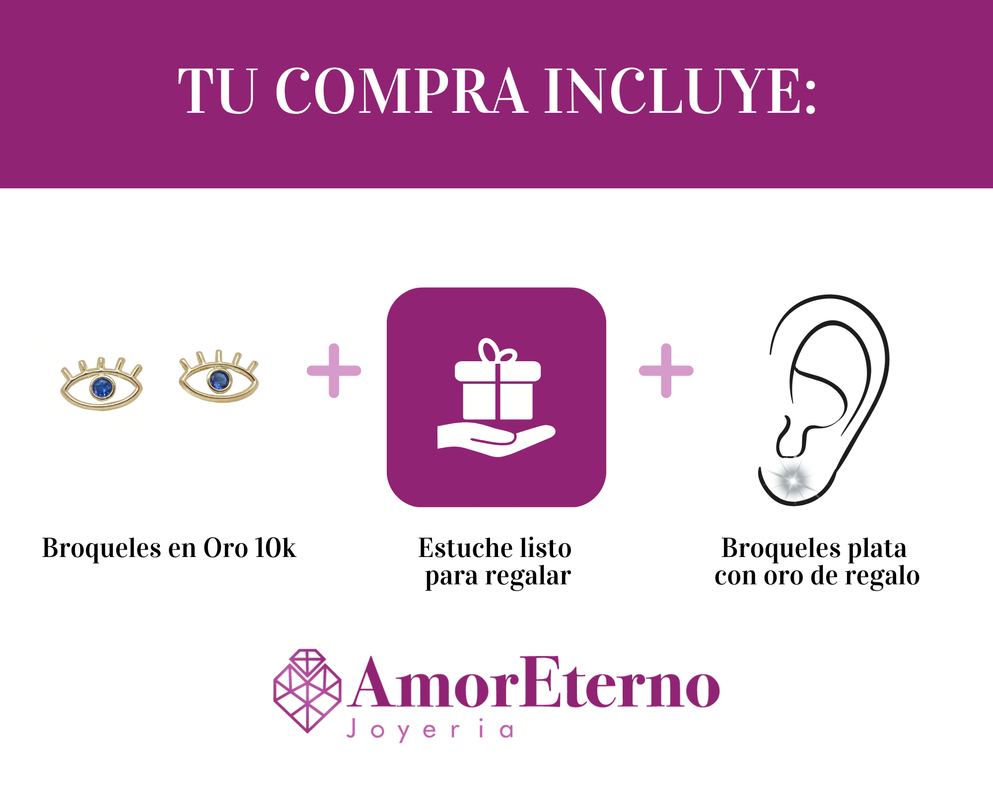 Amor Eterno - Broqueles Ojo Turco Pestañas Bebé / Oro 10k