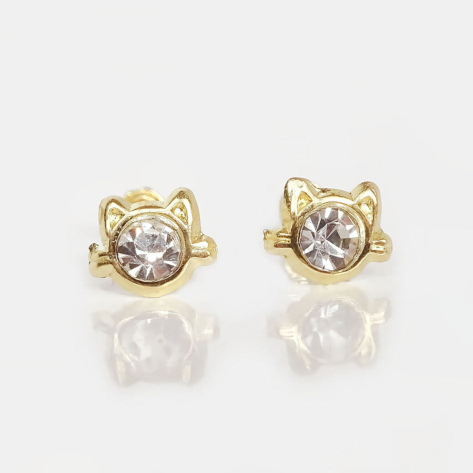 Amor Eterno - Broqueles Carita De Gato / Aretes Oro 10k