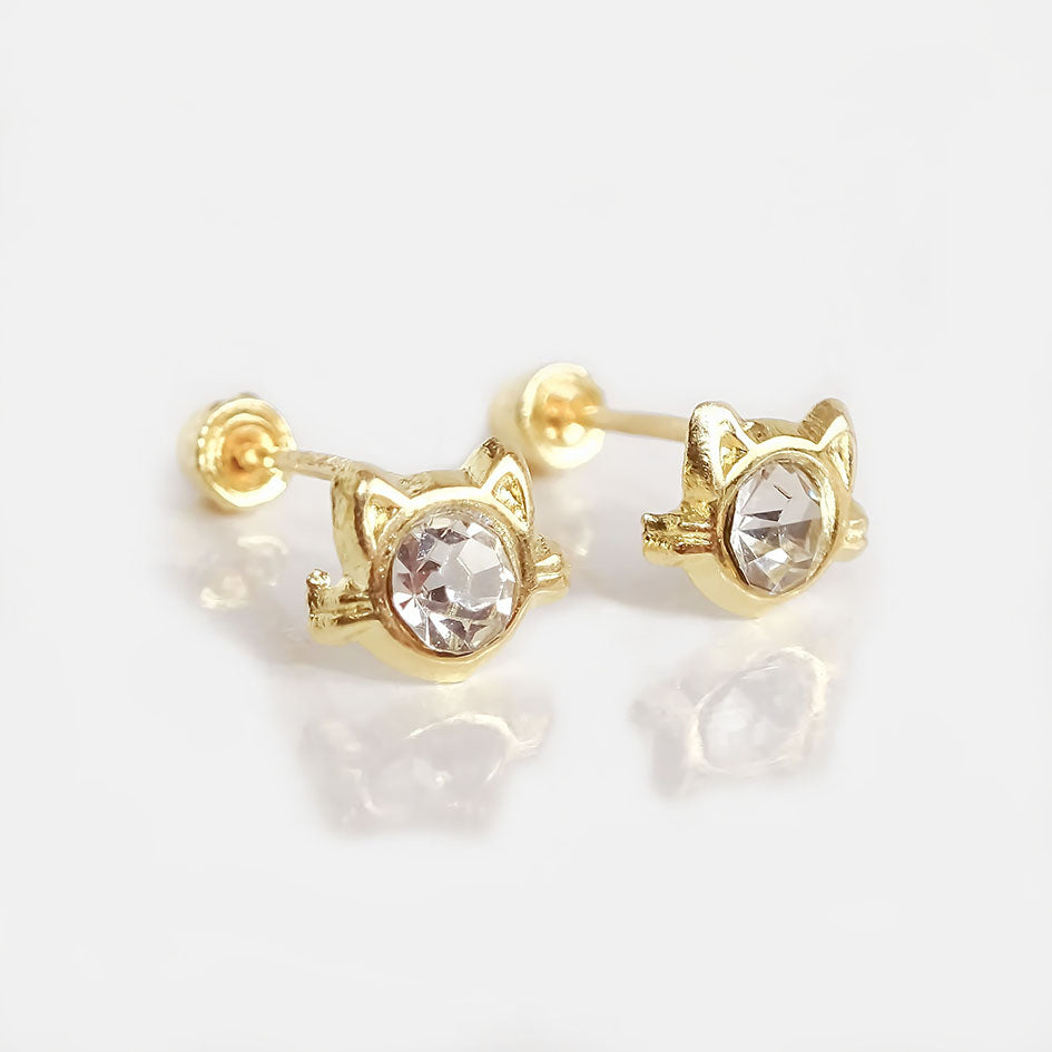 Amor Eterno - Broqueles Carita De Gato / Aretes Oro 10k