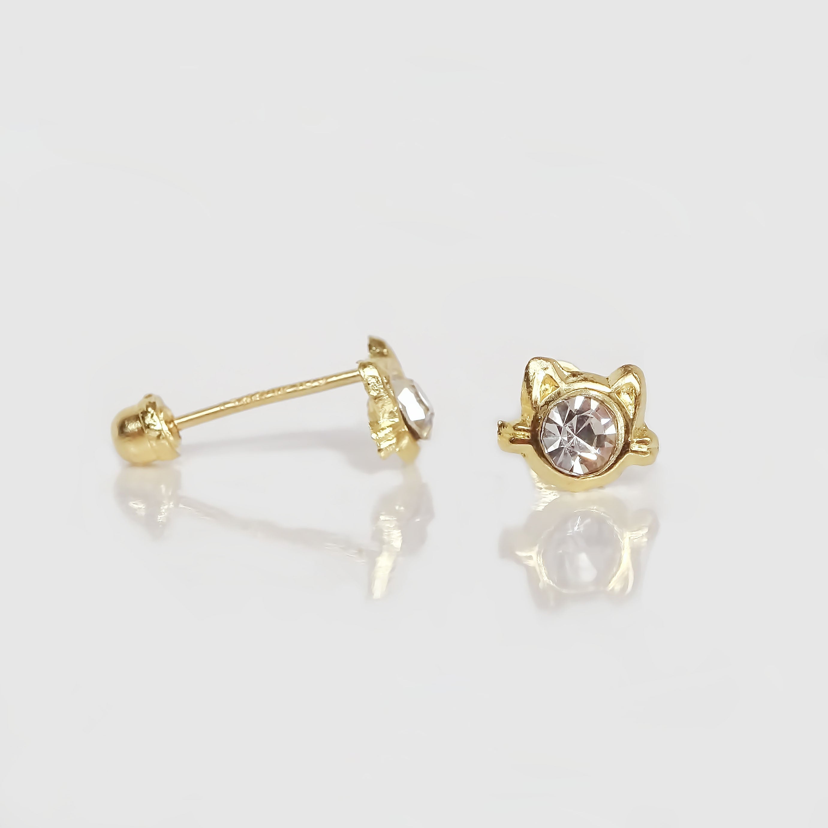 Amor Eterno - Broqueles Carita De Gato / Aretes Oro 10k