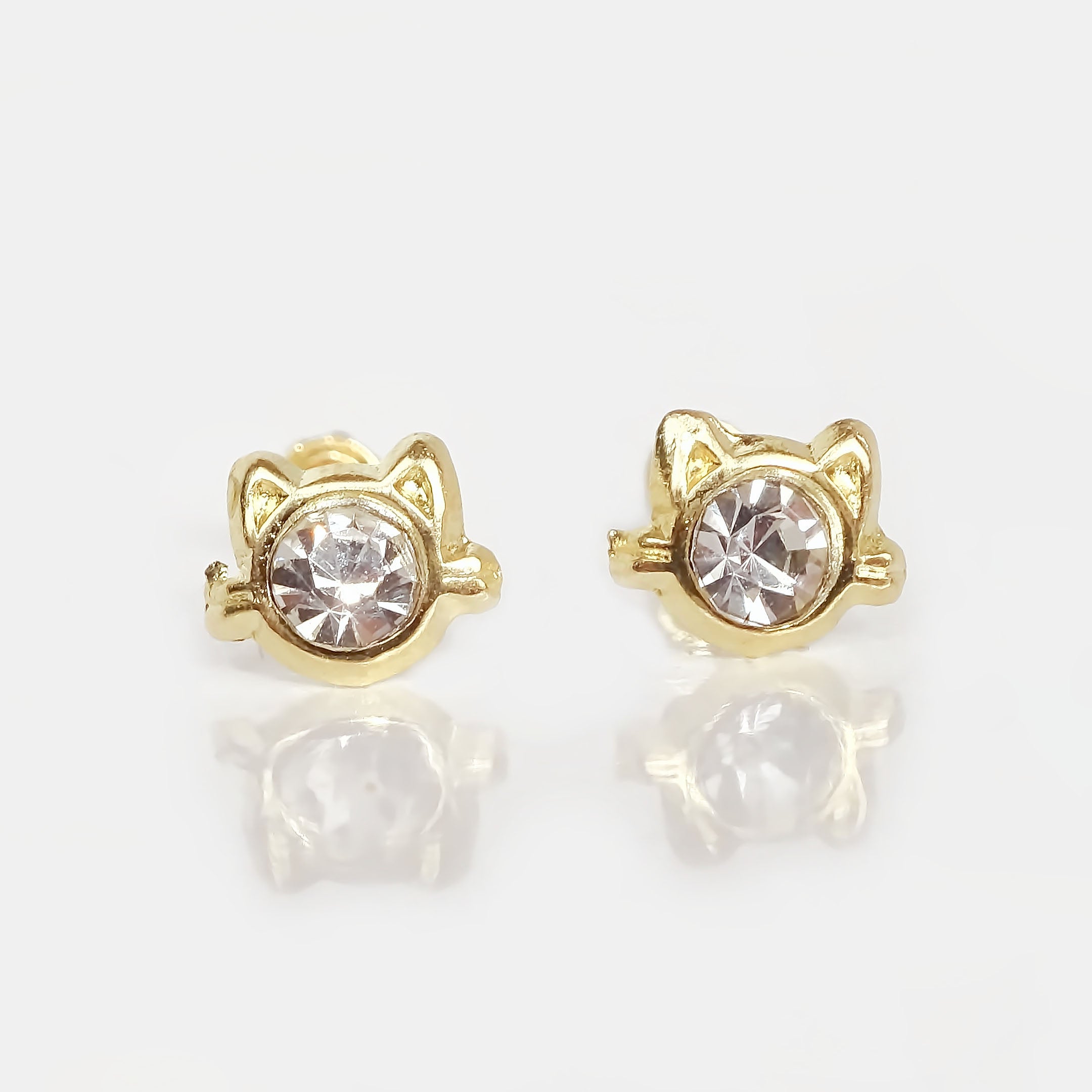 Amor Eterno - Broqueles Carita De Gato / Aretes Oro 10k