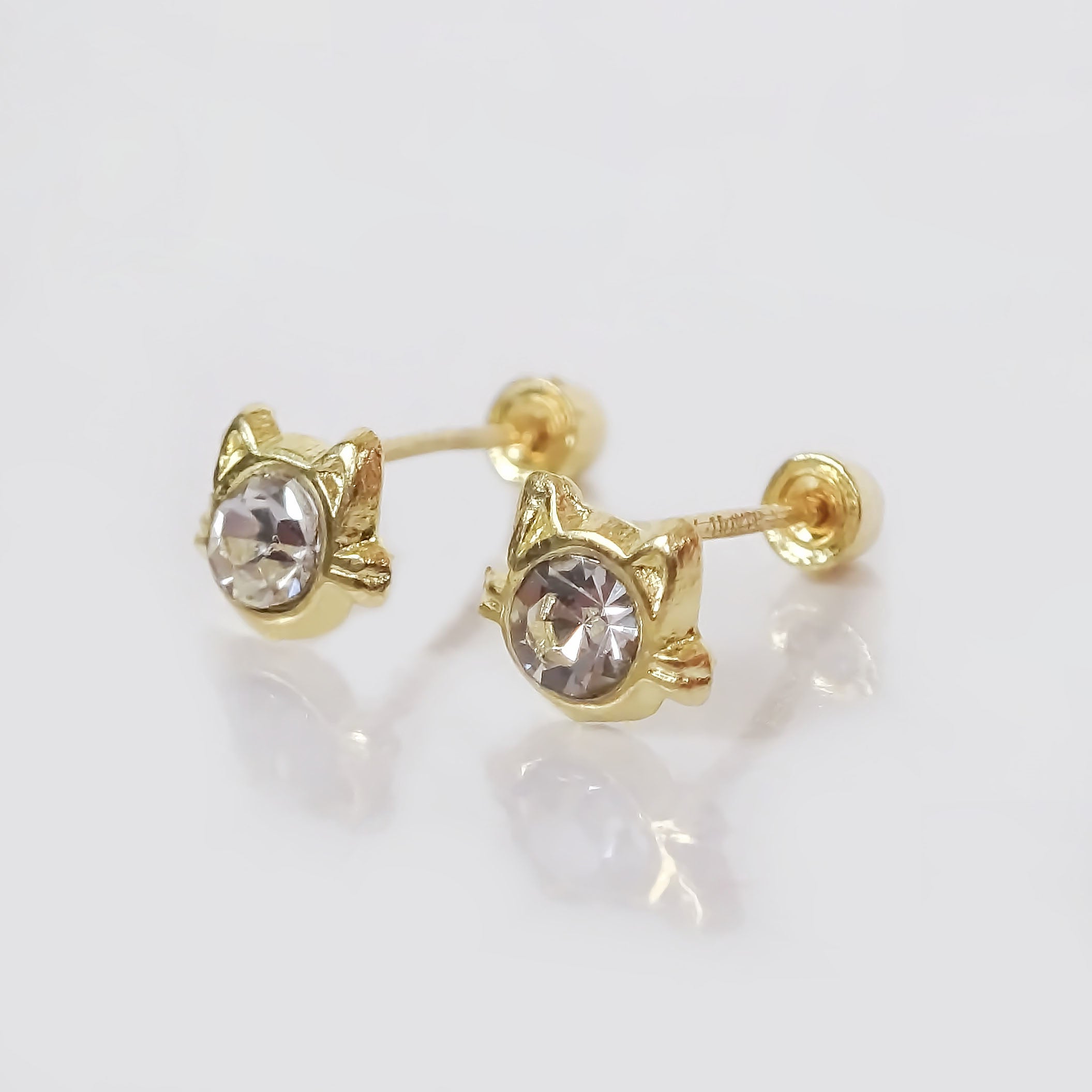 Amor Eterno - Broqueles Carita De Gato / Aretes Oro 10k