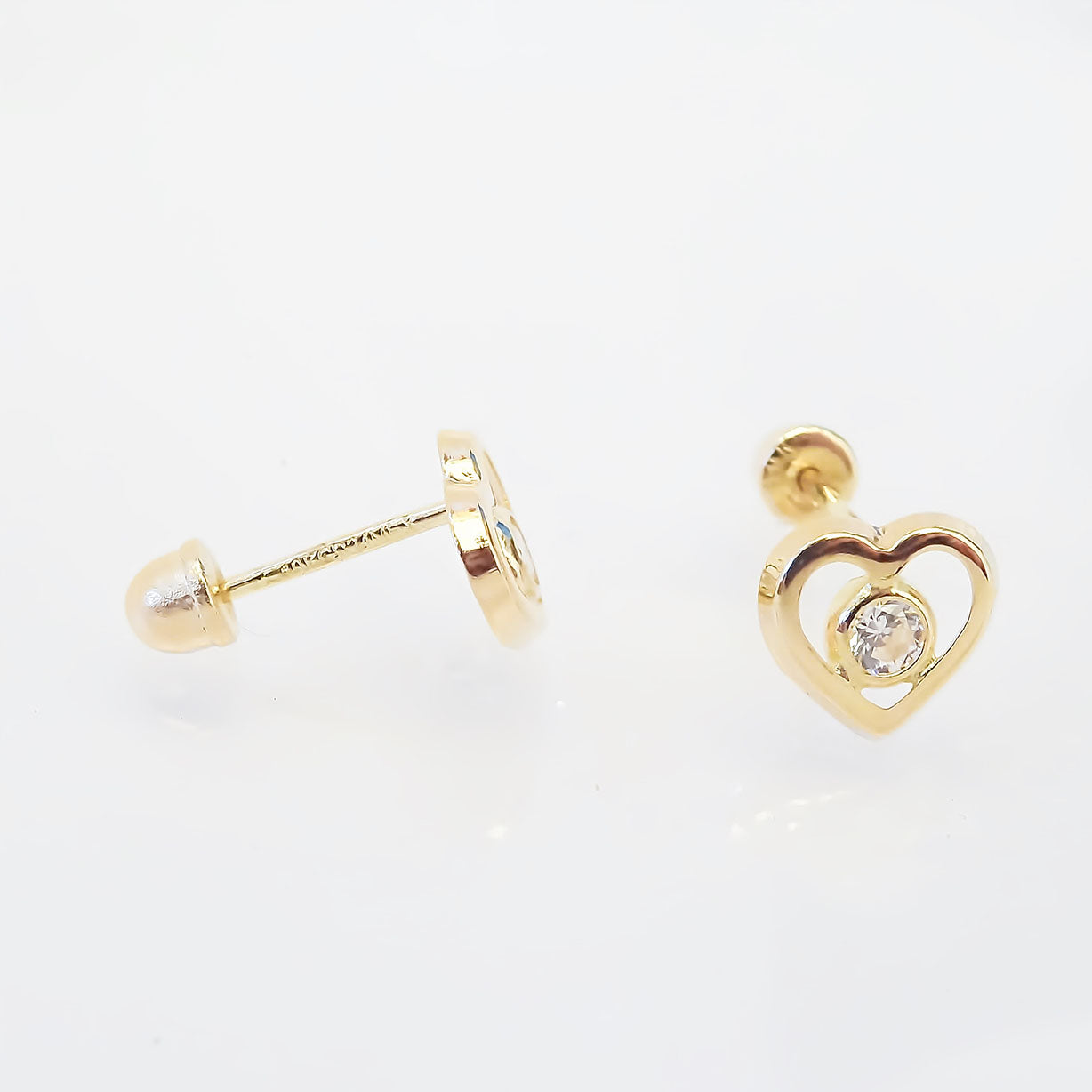 Amor Eterno - Broqueles / Corazón Bisel / Aretes / Oro 10k