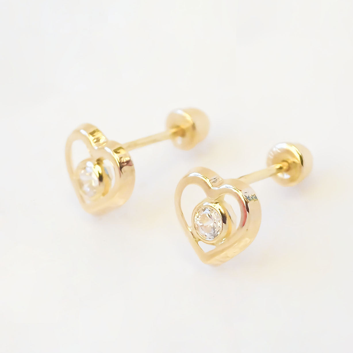 Amor Eterno - Broqueles / Corazón Bisel / Aretes / Oro 10k