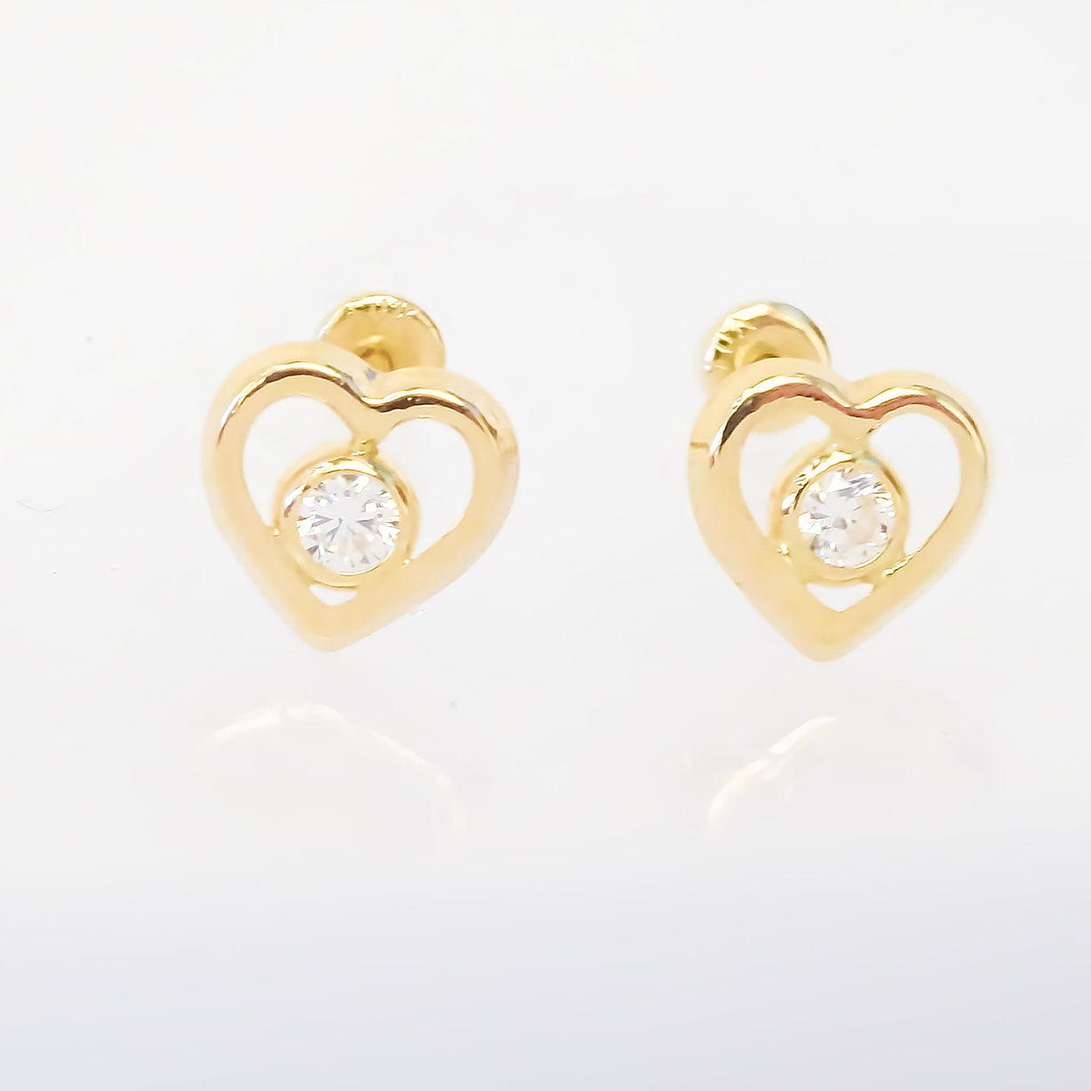 Amor Eterno - Broqueles / Corazón Bisel / Aretes / Oro 10k