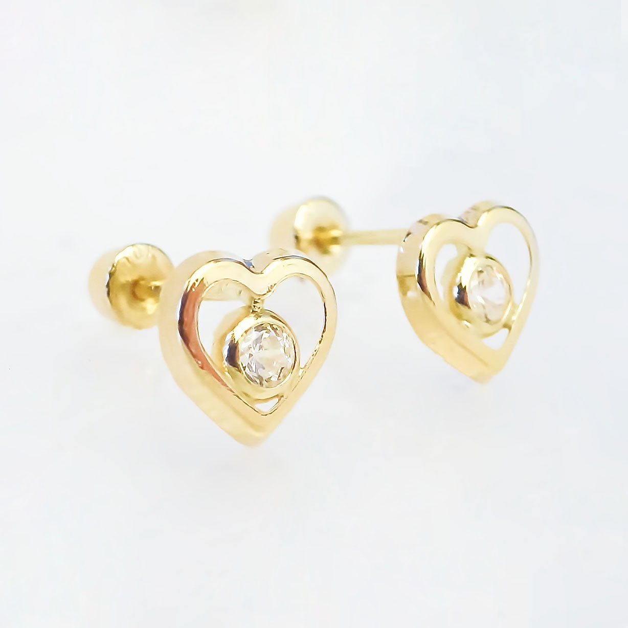 Amor Eterno - Broqueles / Corazón Bisel / Aretes / Oro 10k