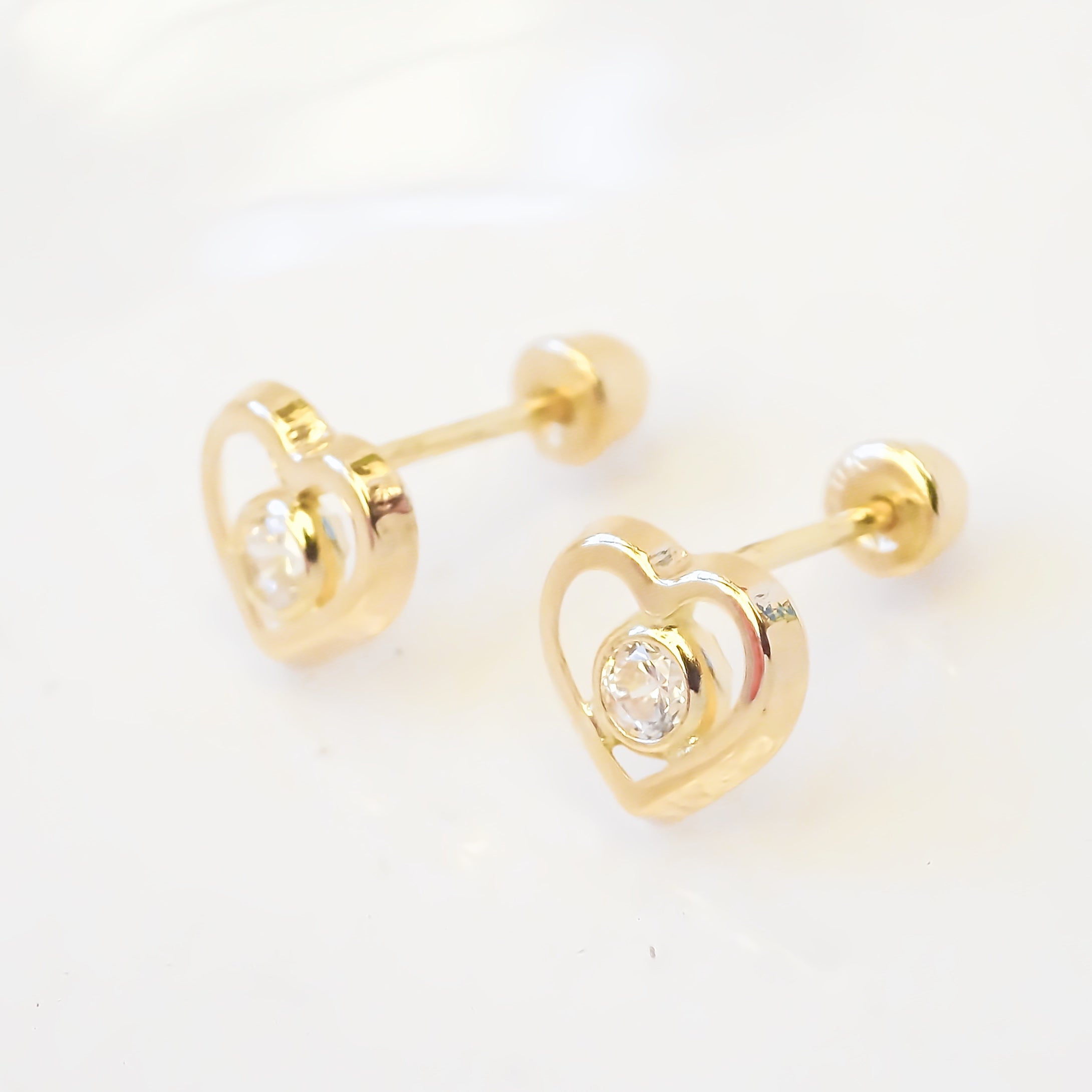 Amor Eterno - Broqueles / Corazón Bisel / Aretes / Oro 10k