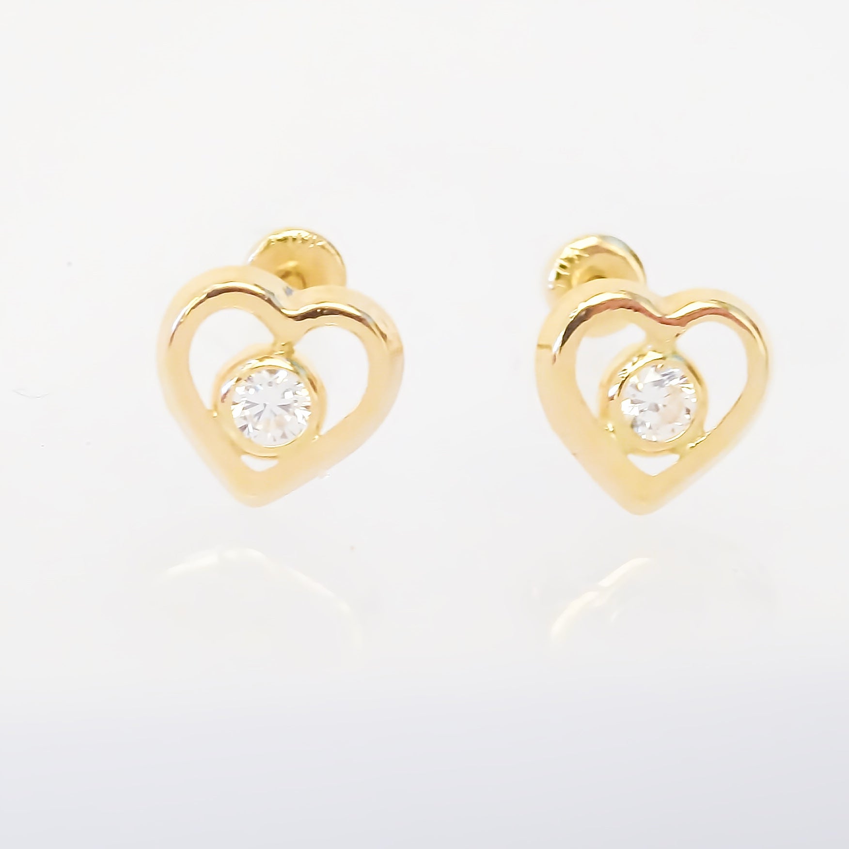Amor Eterno - Broqueles / Corazón Bisel / Aretes / Oro 10k