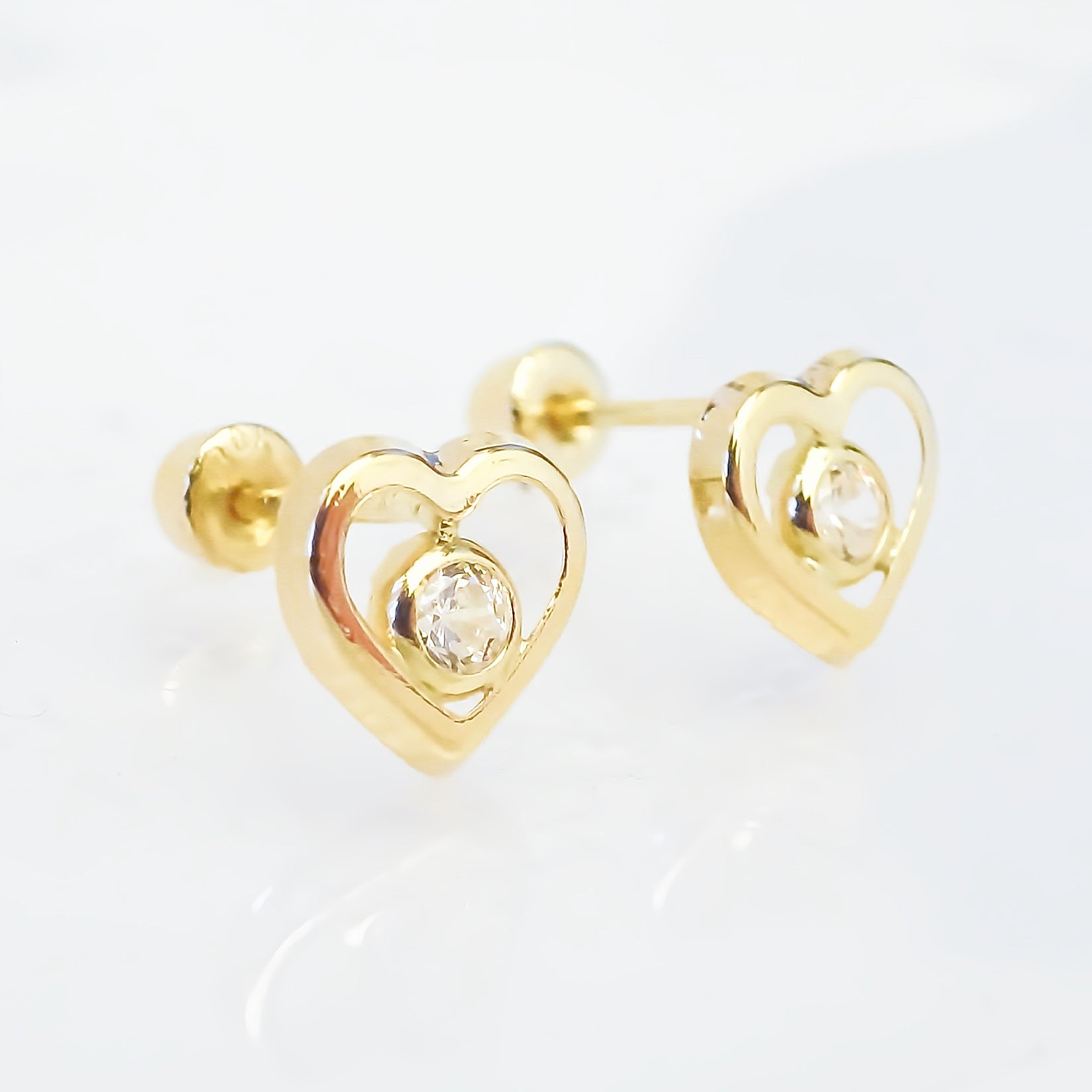 Amor Eterno - Broqueles / Corazón Bisel / Aretes / Oro 10k