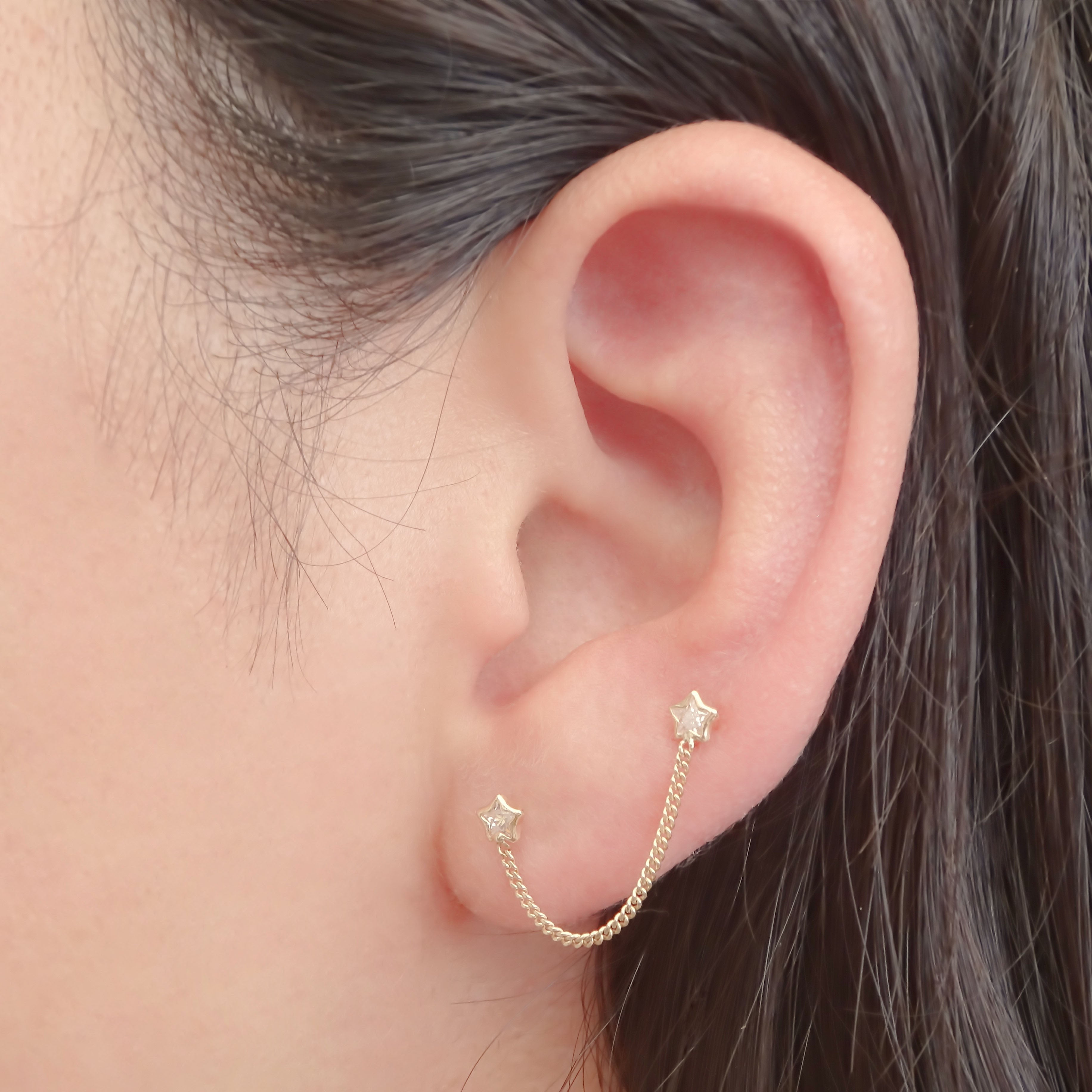 Amor Eterno - Estrella Bisel / Doble Perforación / Oro 10k