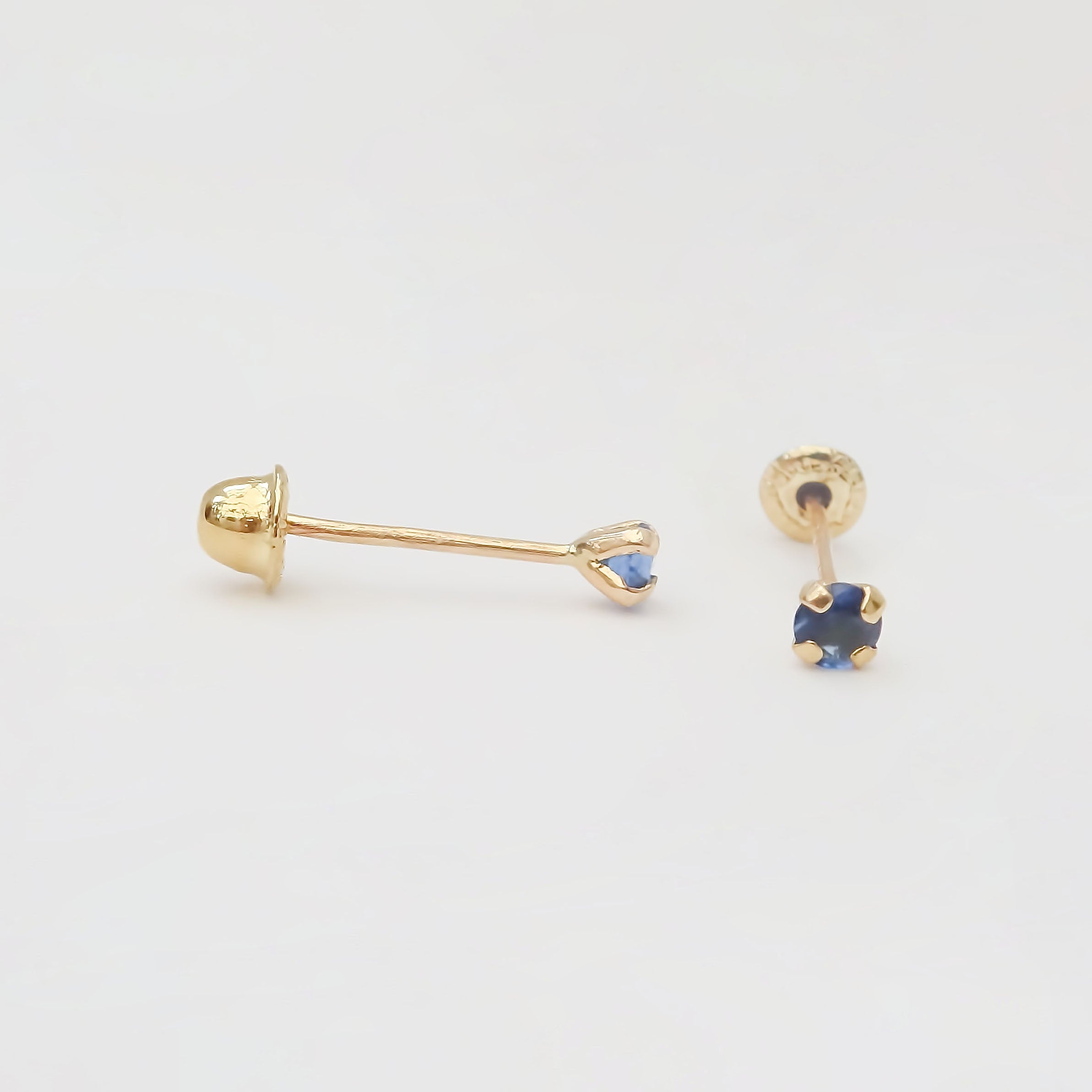 Amor Eterno - Broqueles Recto Mini Bebé / Aretes / Oro 10k / Azul