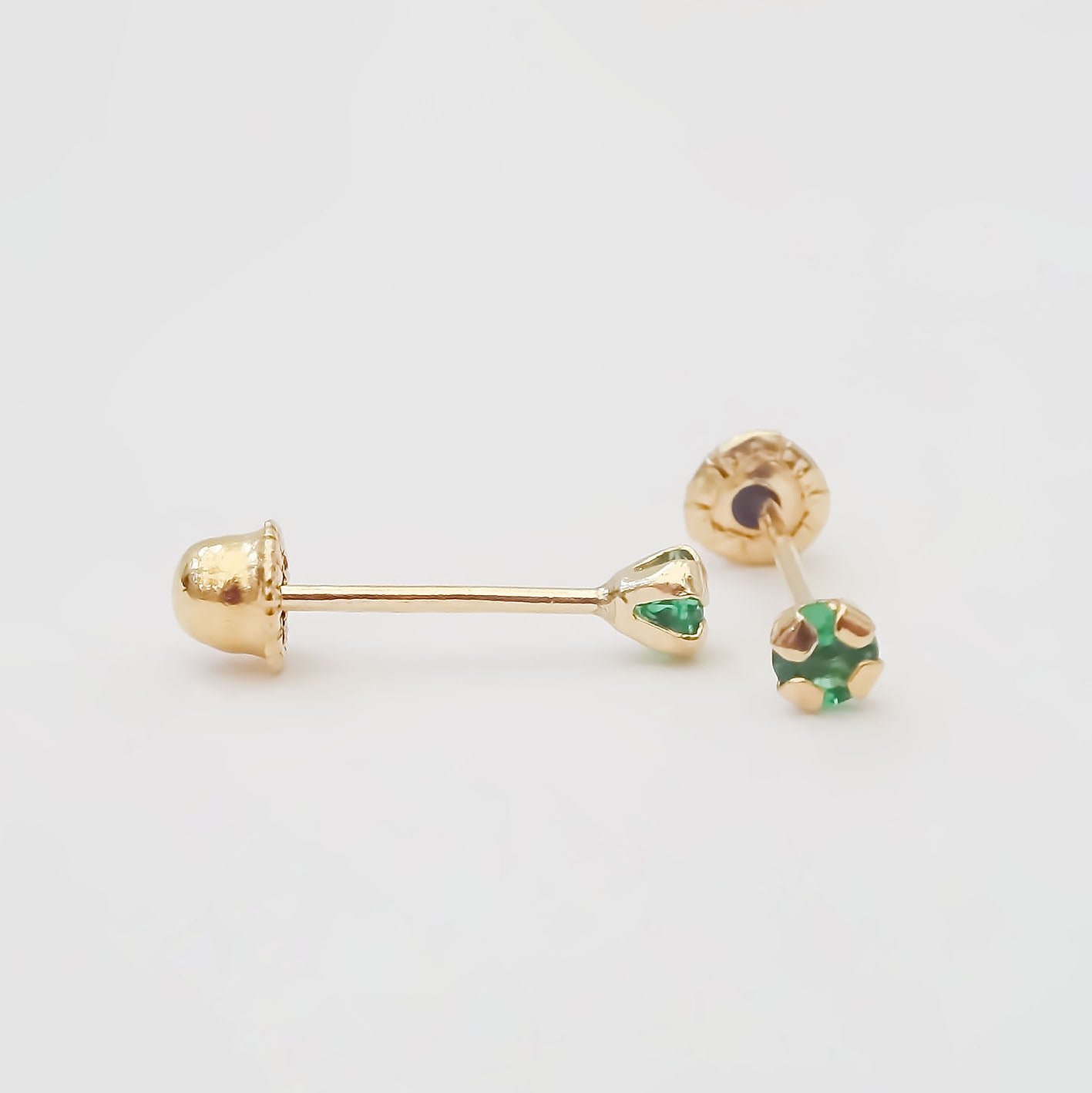 Amor Eterno - Broqueles Recto Mini Bebé / Aretes / Oro 10k / Verde