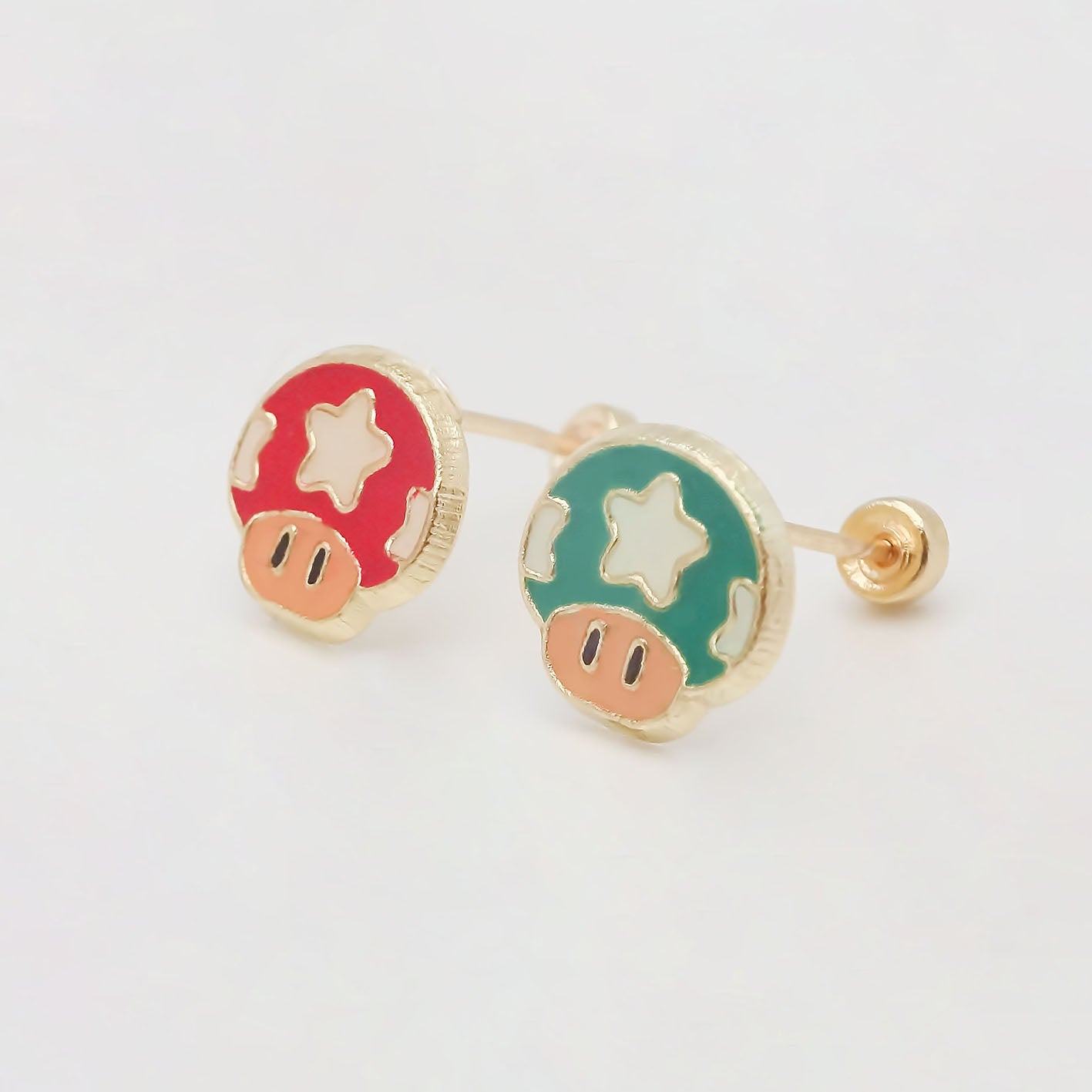 Amor Eterno - Broqueles Mario Bros / Aretes Oro 10k -Toad