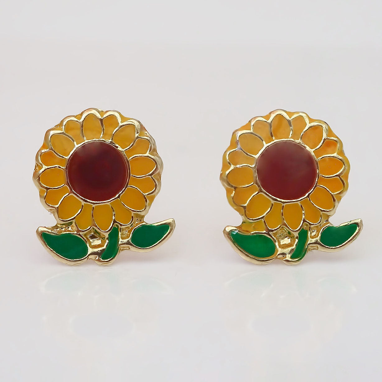 Amor Eterno - Broqueles Aretes / Girasol Esmaltado / Oro 10k
