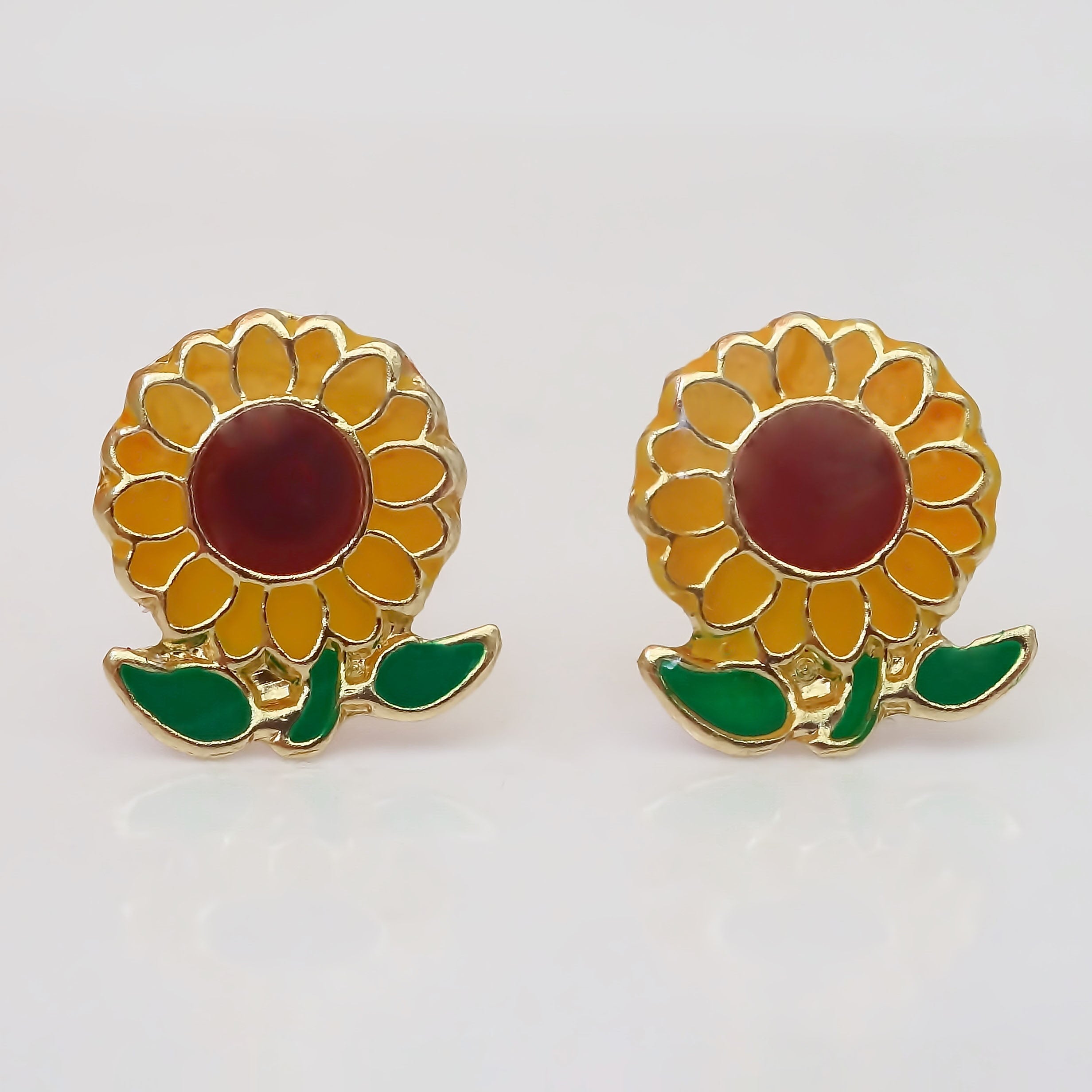 Amor Eterno - Broqueles Aretes / Girasol Esmaltado / Oro 10k