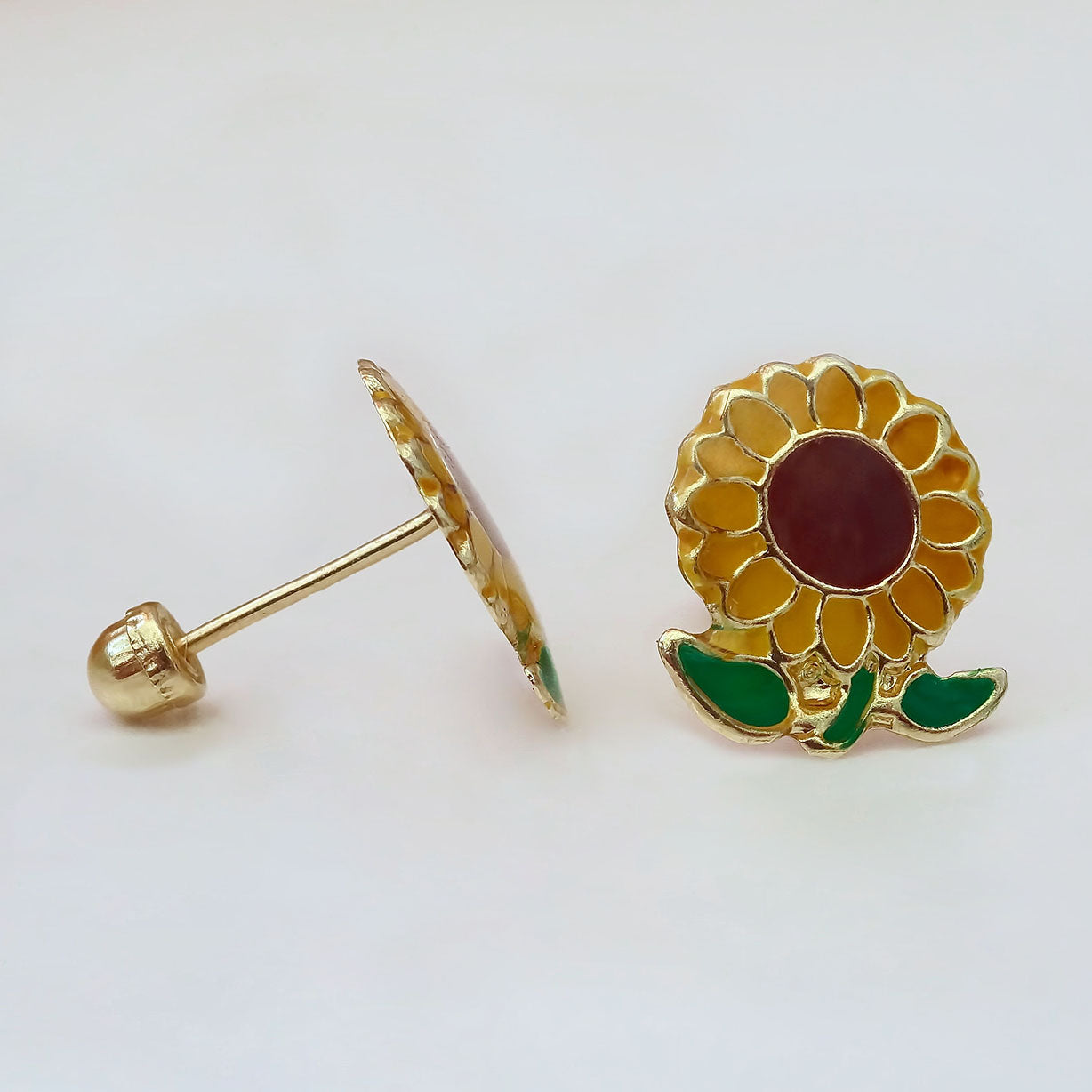 Amor Eterno - Broqueles Aretes / Girasol Esmaltado / Oro 10k