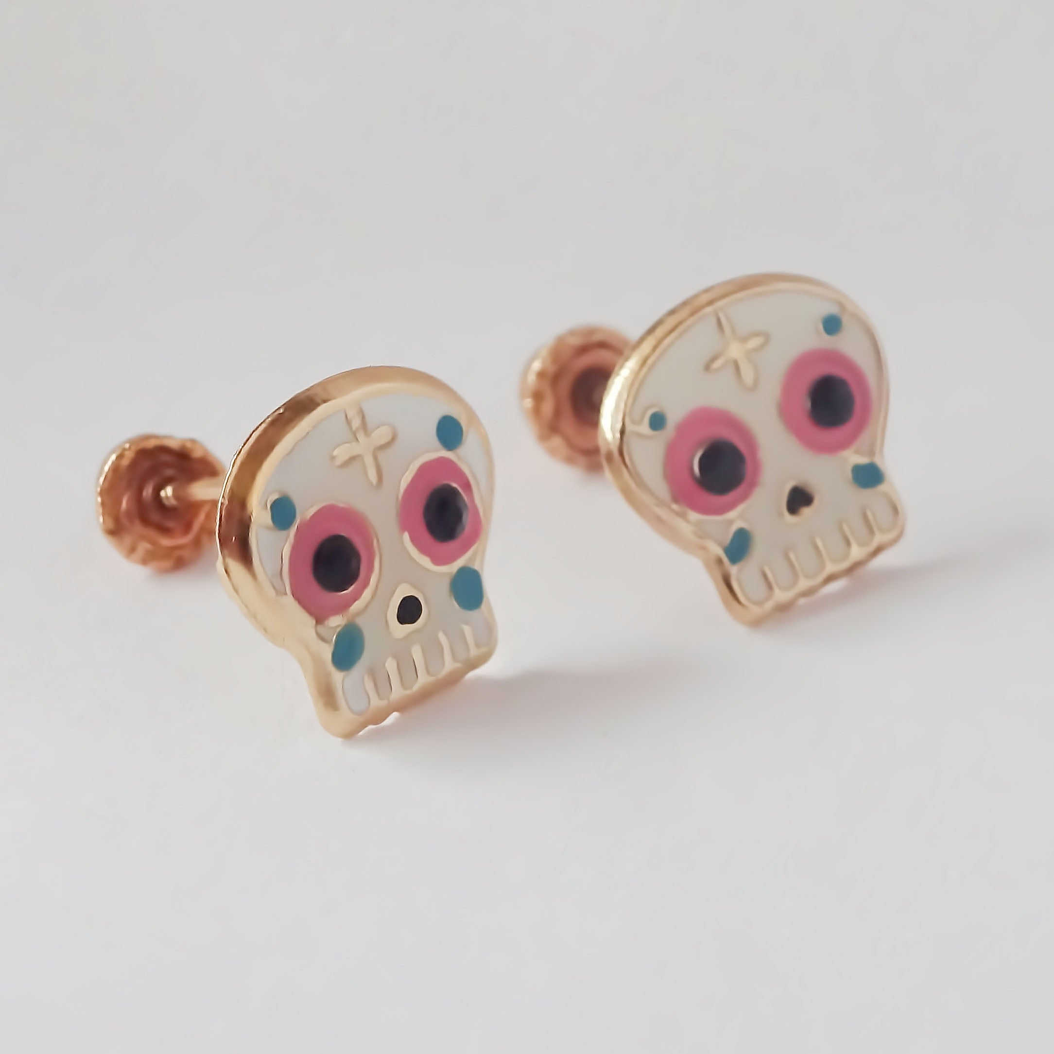 Amor Eterno - Broqueles Calavera / Día De Muertos Oro 10K