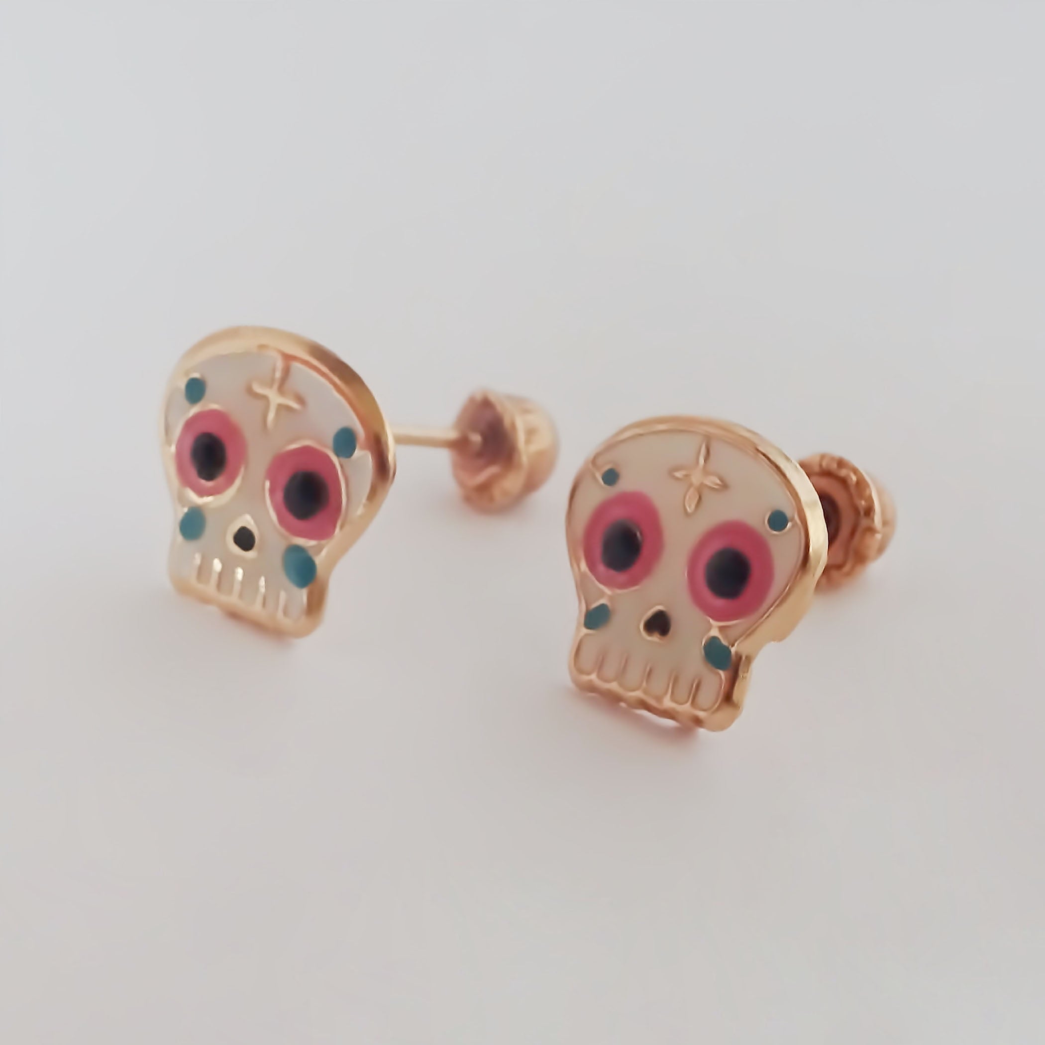 Amor Eterno - Broqueles Calavera / Día De Muertos Oro 10K