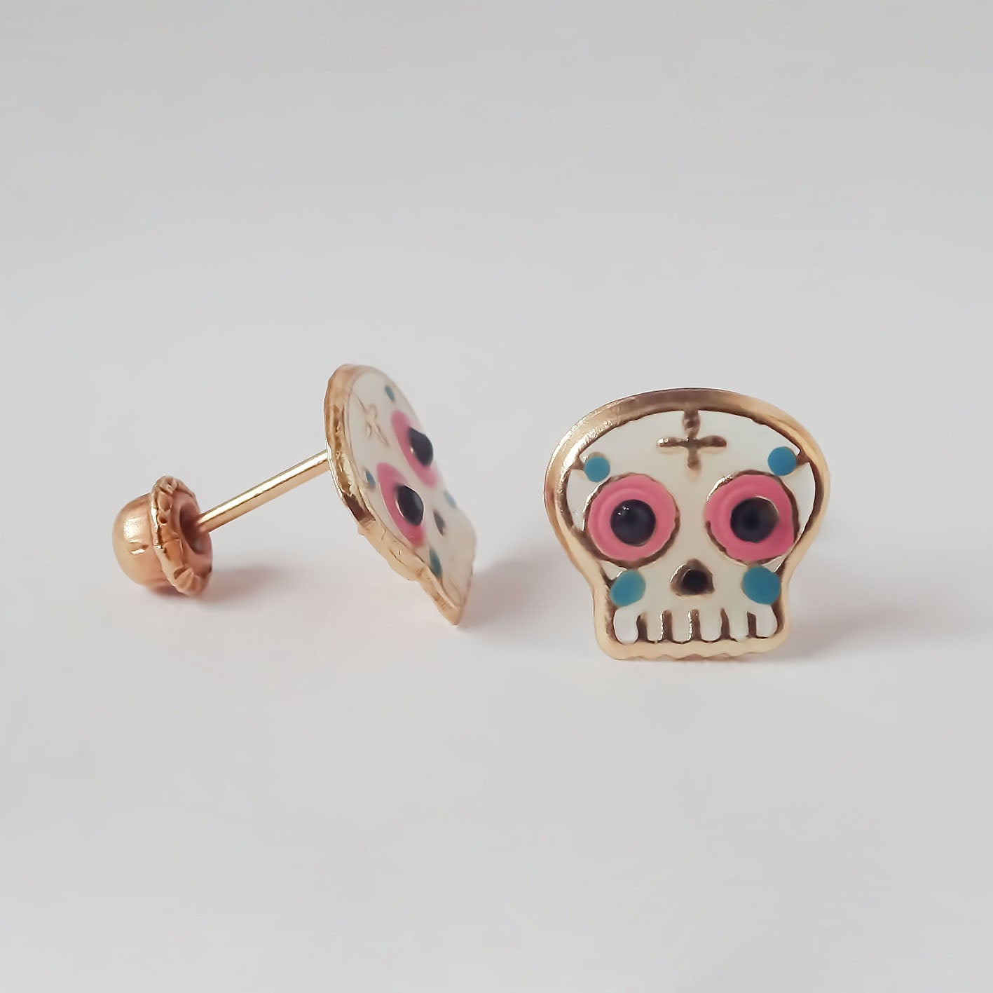 Amor Eterno - Broqueles Calavera / Día De Muertos Oro 10K