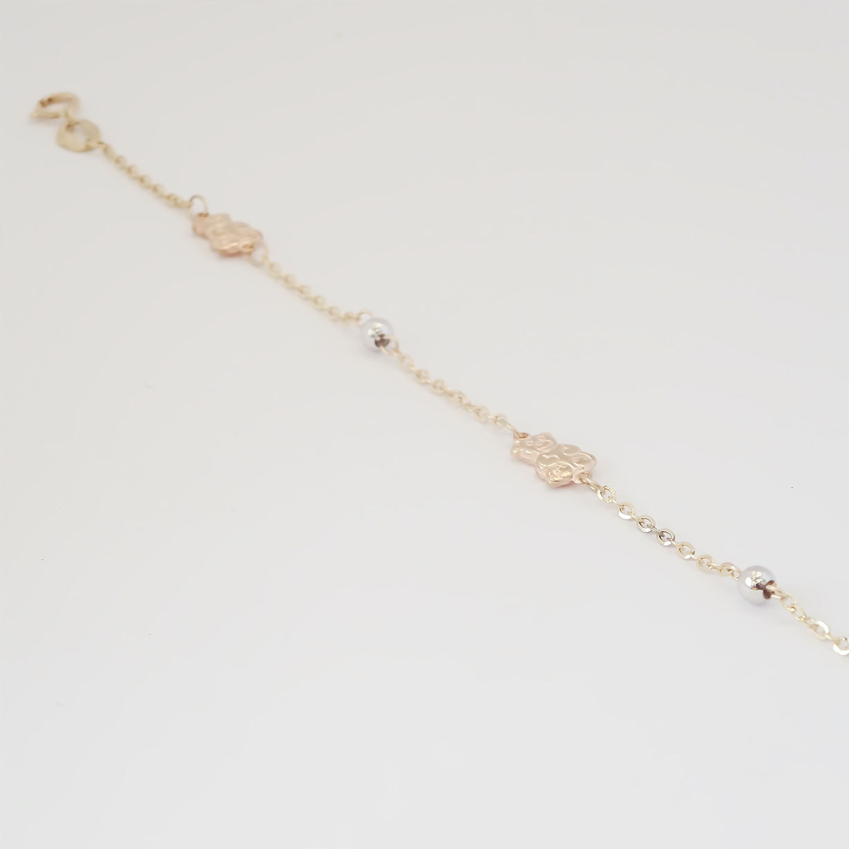 Amor Eterno - Esclava Pulsera Niña / Infantil Oro 10k Sólido / Oso Bolitas