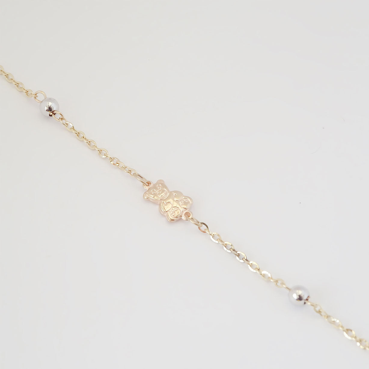 Amor Eterno - Esclava Pulsera Niña / Infantil Oro 10k Sólido / Oso Bolitas